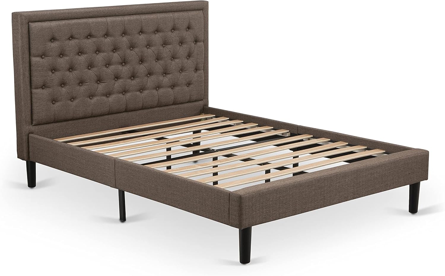East West Furniture KD18Q-2DE07 3 Piece Queen Bedroom Set - 1 Bed Frame Brown Linen Fabric Padded and Button Tufted Headboard with 2 Wood Night Stand - Distressed Jacobean Finish Nightstand