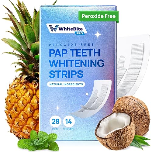Whitebite Pro Natural Pap Teeth Whitening Strips (14 Treatments / 28 Strips) | Pineapple & Coconut Enzyme Formula | Enamel-Safe, Non-Slip, Gentle for Sensitive Teeth