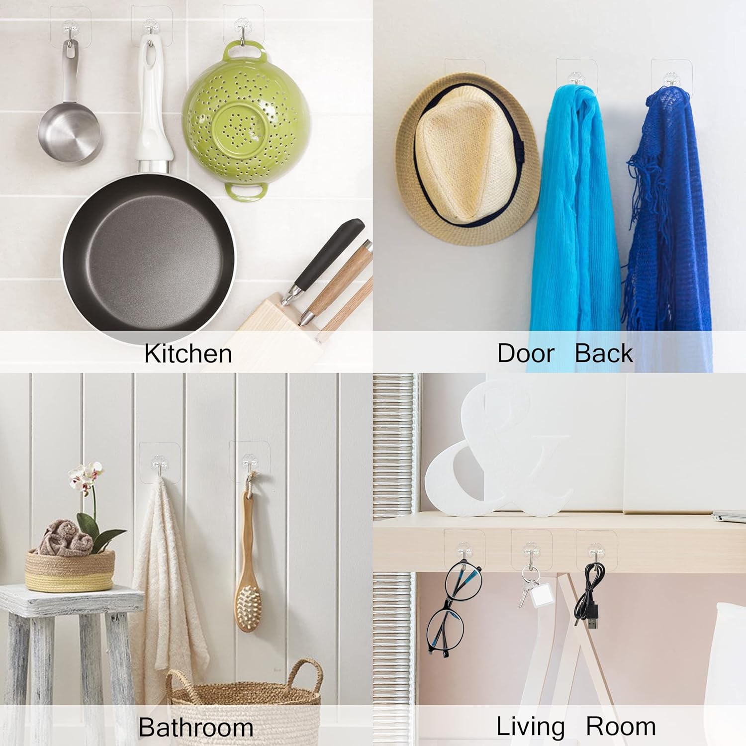 Adhesive Hooks, 32 Pack 33lb(Max) Sticky Hooks, Transparent Reusable Removable Adhesive Hooks for Hanging, Wall Hooks for Hanging Can be Use for Kitchen Bathroom Shower Outdoor Home Improvement : Home & Kitchen