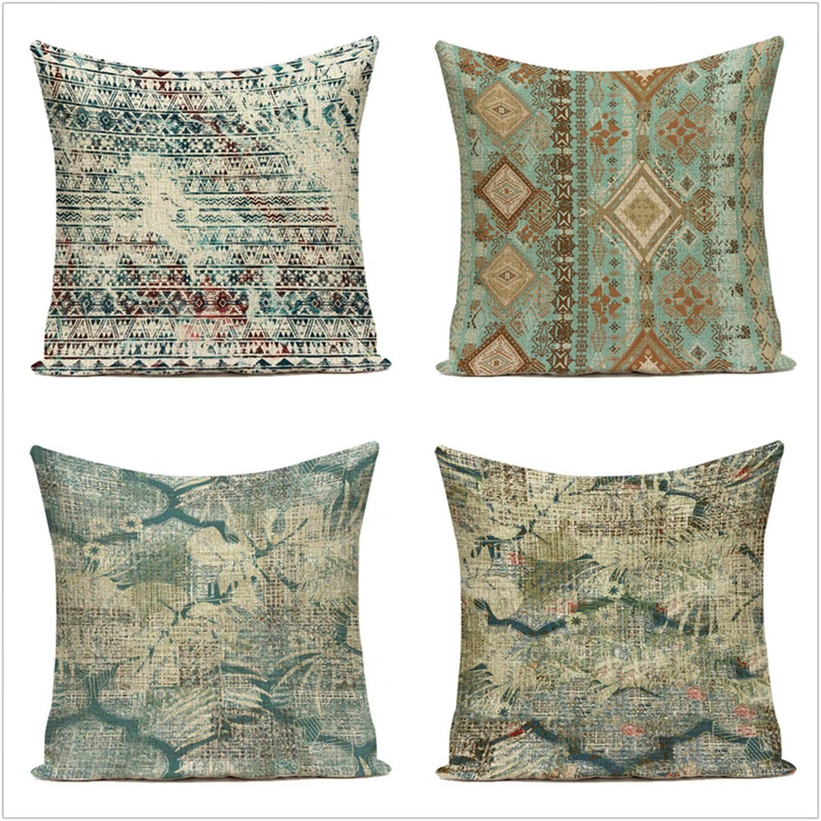 Abstrakcja retro poszewki na poduszki 75 x 75 cm lniana kwadratowa poszewka na poduszkę dwustronna nadruk z ukrytym zamkiem błyskawicznym zestaw 4 poszewek na poduszki do ogrodu na zewnątrz salon sofa