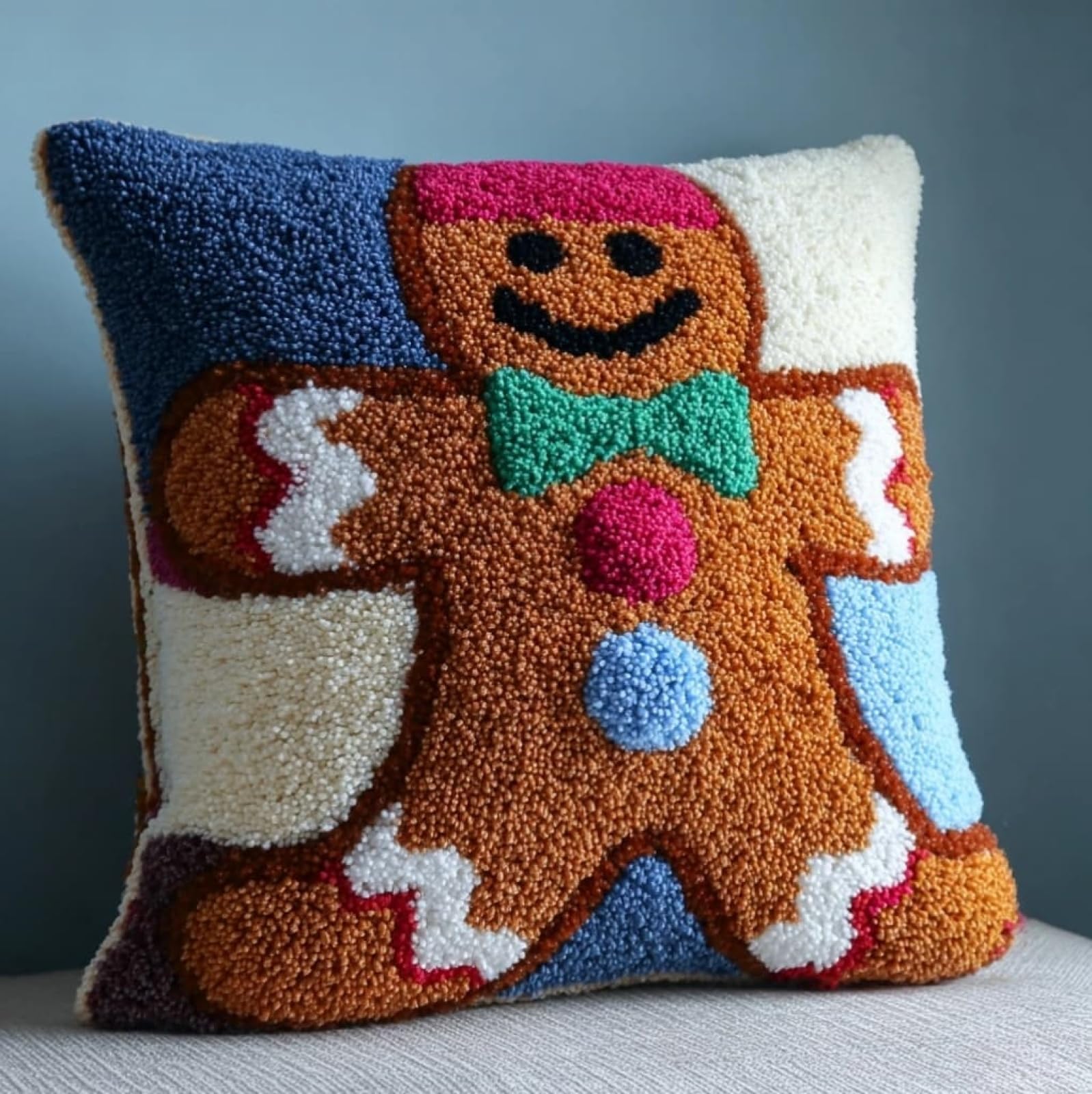 AxiangziK Creative Latch Hook Pillow Kit,Cute Gingerbread man