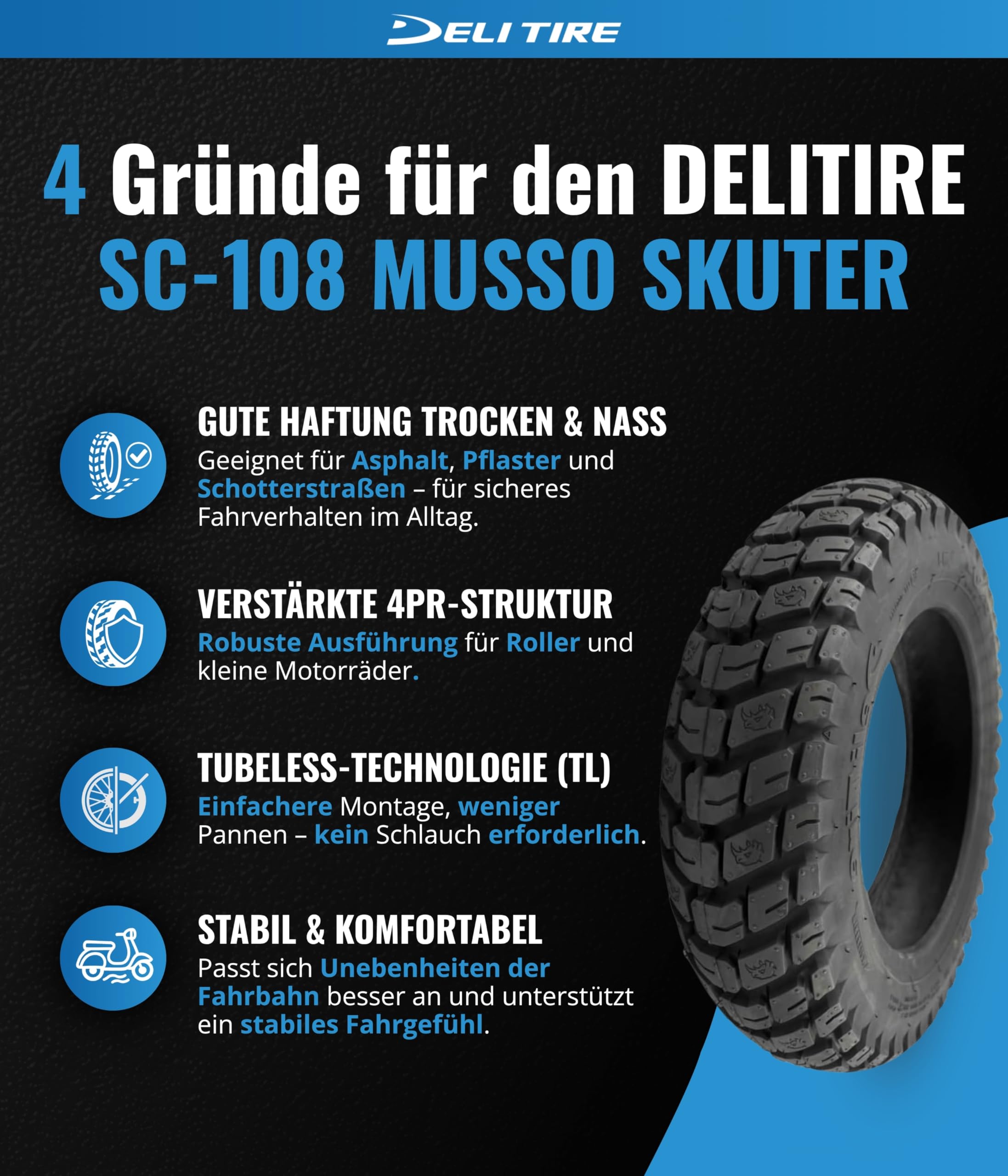 Opony DELI SC-108 130/80-12 TL Scooter