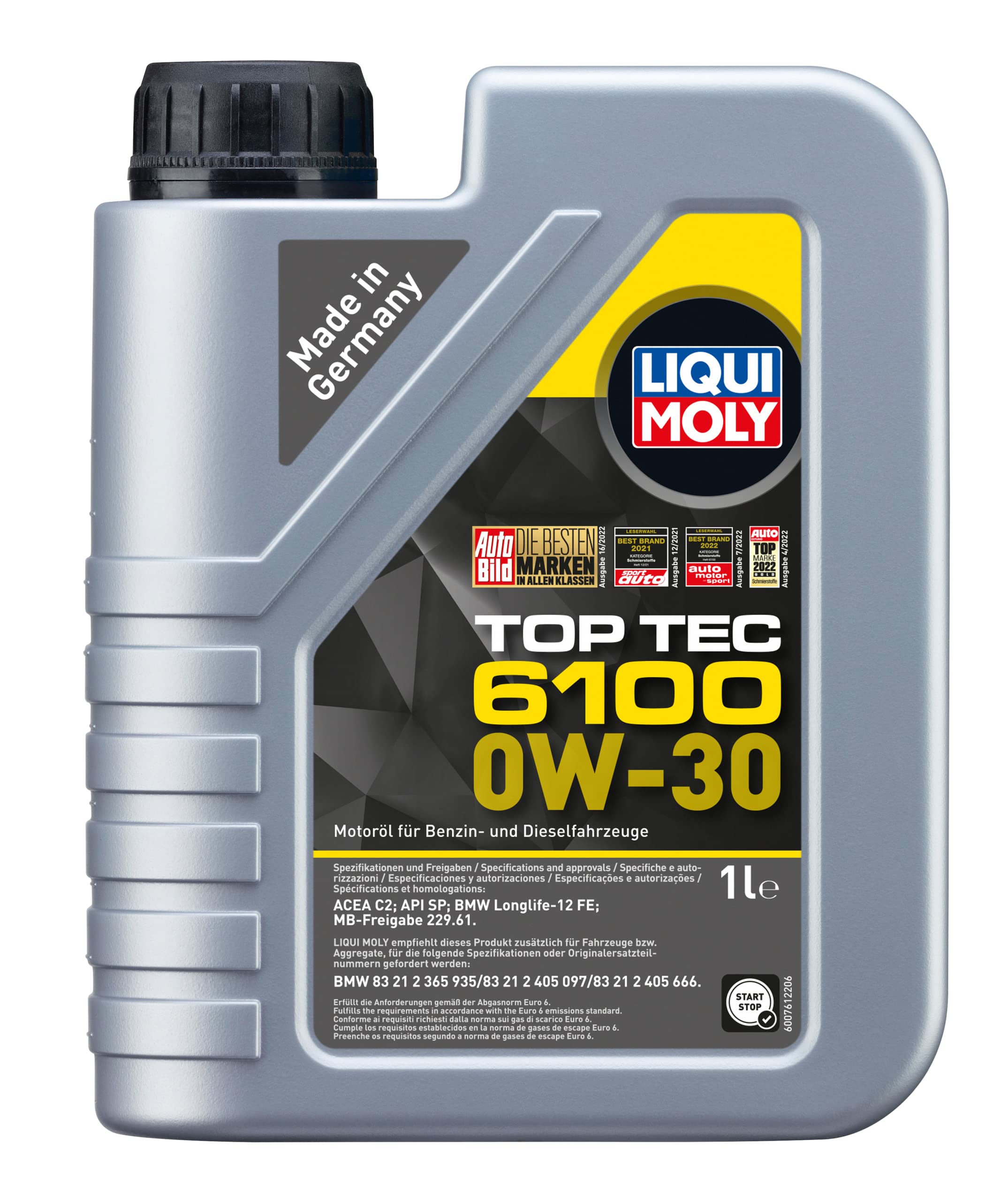 LIQUI MOLY Top Tec 6100 0W-30 | 1 L | Synthesetechnologie Motoröl | Art.-Nr.: 20770, farblos