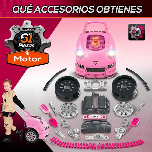 Foto 4 de 8 de HOMCOM Motor de Camión para Niños de +3 Años 61 Piezas 40x39x47 cm Rosa