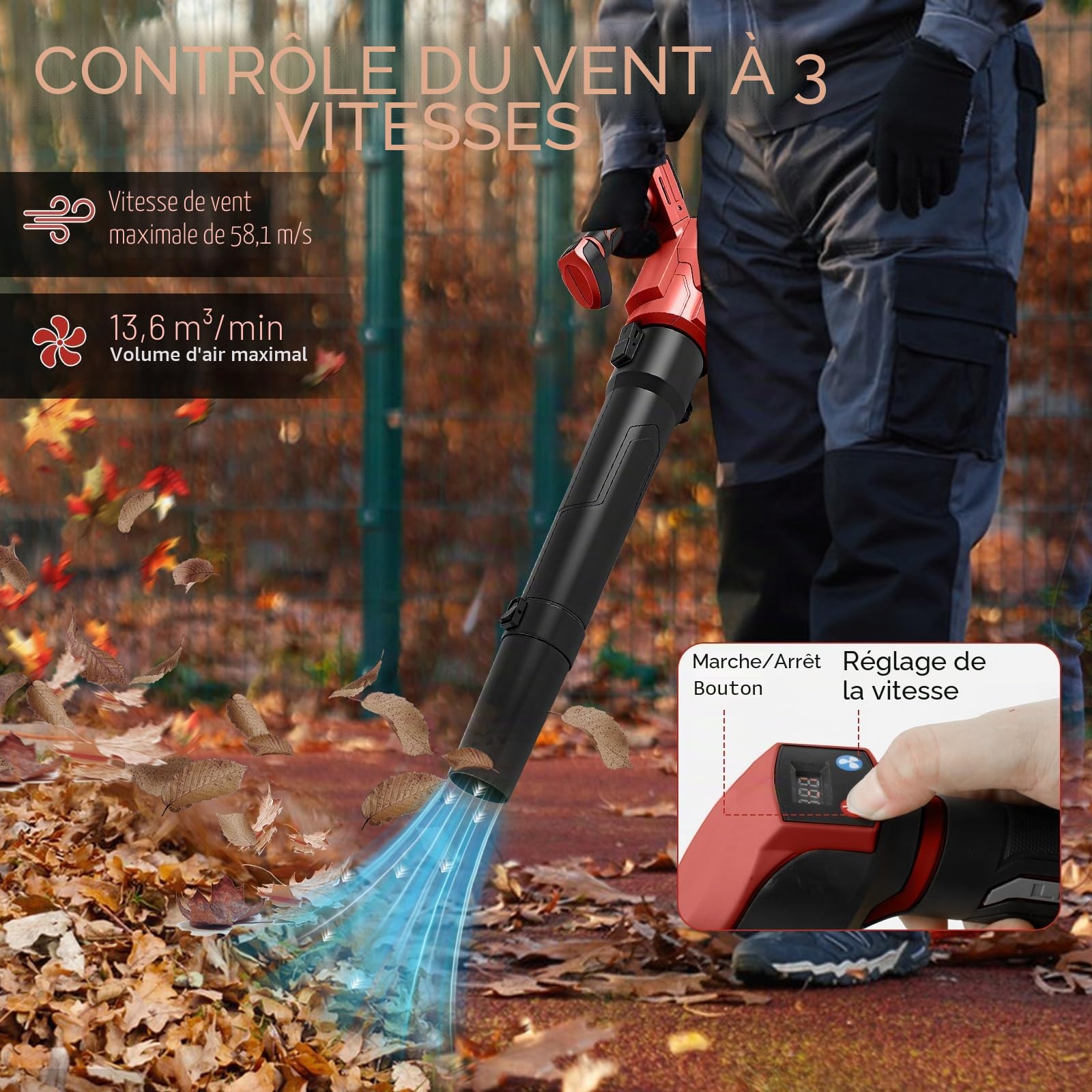 Souffleur de Feuilles électrique sans Fil pour Batterie Milwaukee M18 18 V, Moteur sans balais 18 500 TR/Min, 58,1 m/s, 13,6 m³/Min, souffleur électrique avec 3 Vitesses pour Jardin, Feuilles