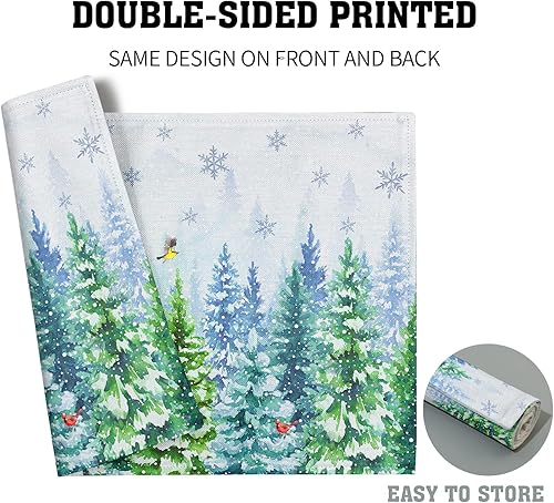 Miniatura 5 de Juego de 4 manteles individuales de acuarela con diseño de pájaros de invierno, diseño de copos de nieve para decoración de comedor en interiores y