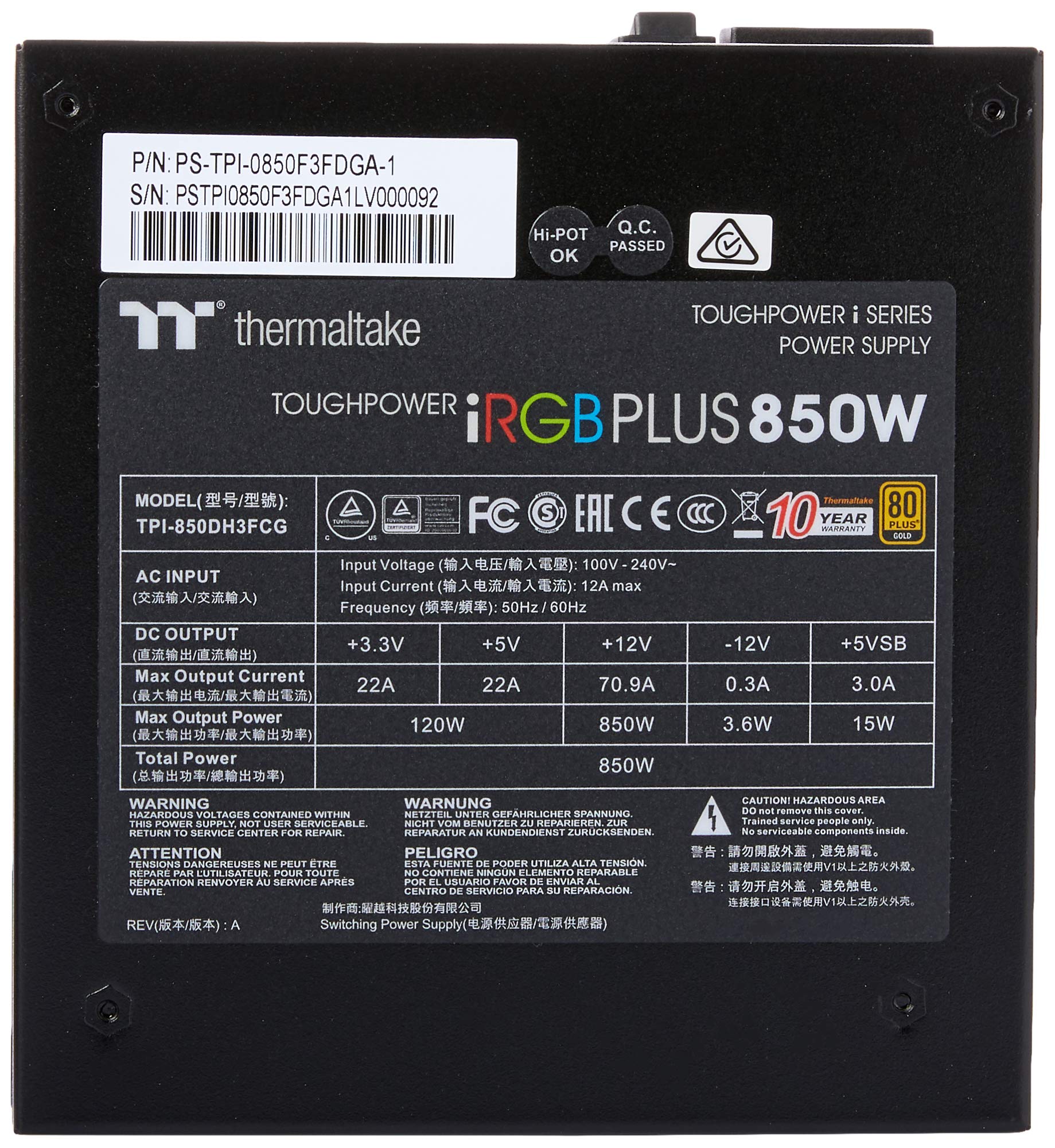 Amazon | Thermaltake TOUGHPOWER DIGITAL iRGB PLUS 850W -GOLD