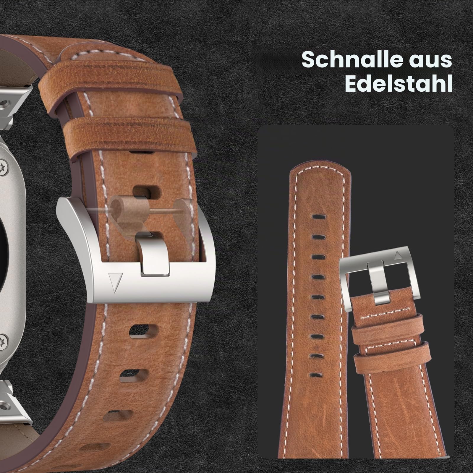 Lederarmband kompatibel für Apple Watch Ultra 3 Armband 49mm 46mm 45mm 44mm 42mm, Top Grain Echtes Leder Band mit Metallverbinder für iWatch Ultra 2/1 Series 11 10 9 8 7 6 5 4 3 SE