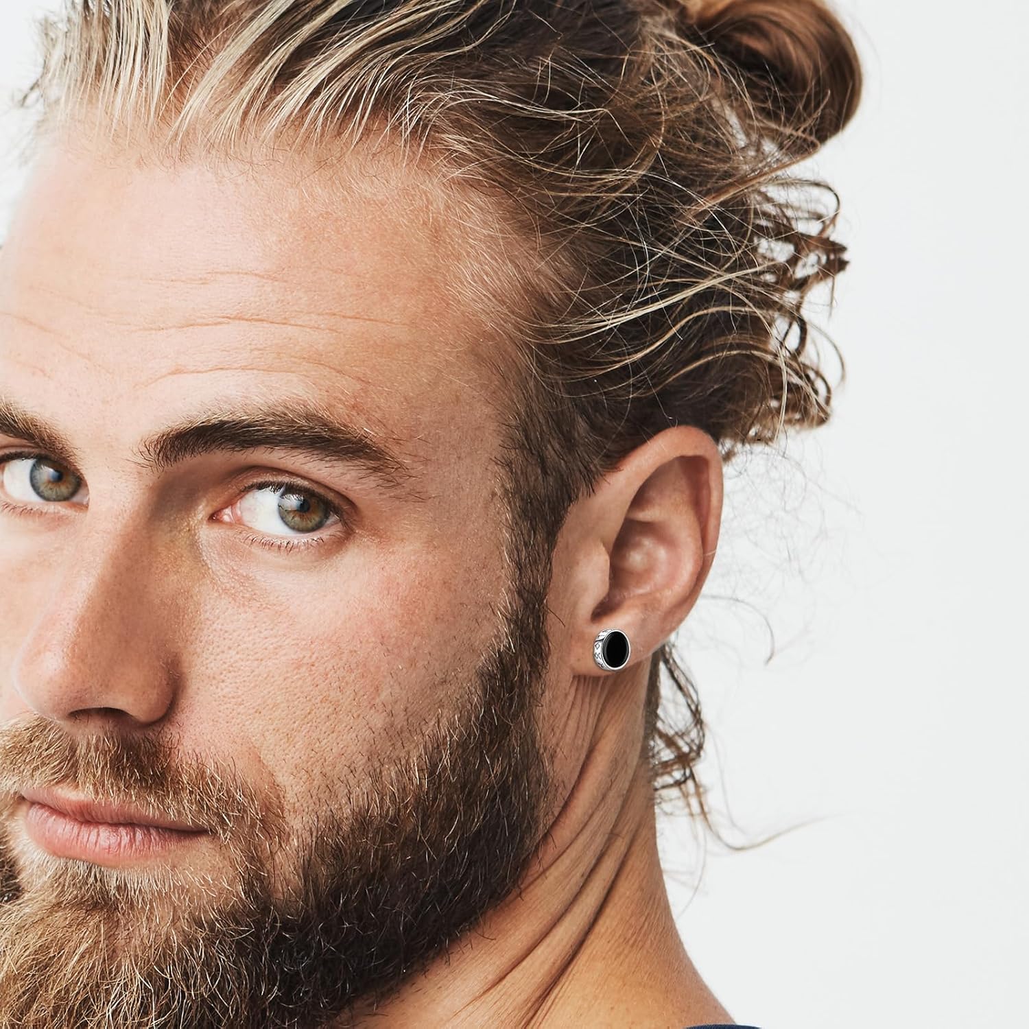 Black Onyx Stud Earrings for Men Women, 925 Sterling Silver Viking Earrings - Image 5