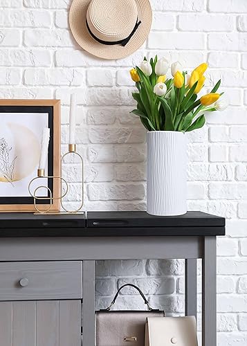 Miniatura 8 de D'vine Dev Florero cilíndrico de 10 pulgadas, florero de cerámica texturizado de cascada blanca para decoración del hogar, VS-WF-B-2