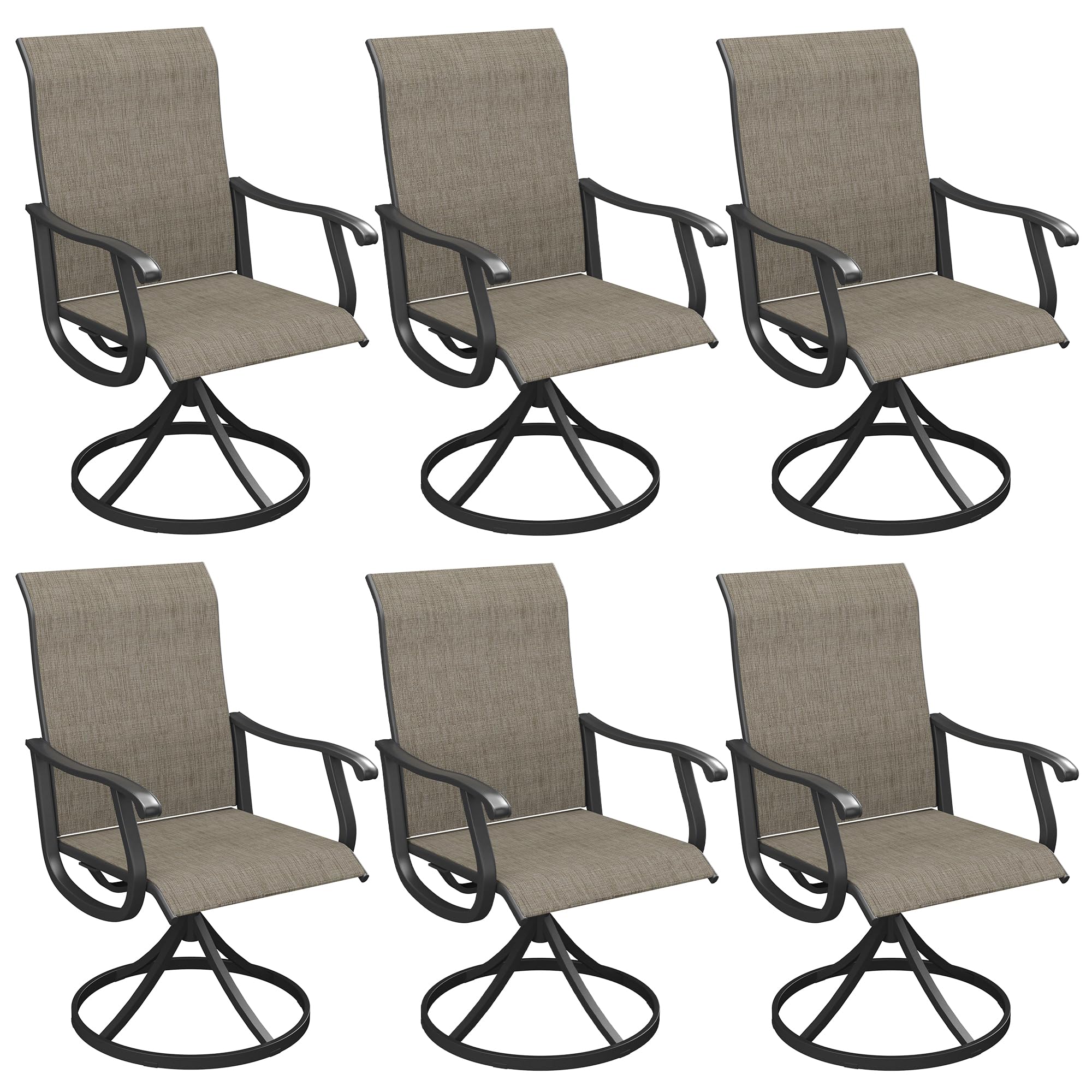 VICLLAX Patio Chairs Set for 6, Outdoor Swivel Patio Dining Chairs with Textilene Fabric and Armrest for Garden, Patio, Porch, Black Frame
