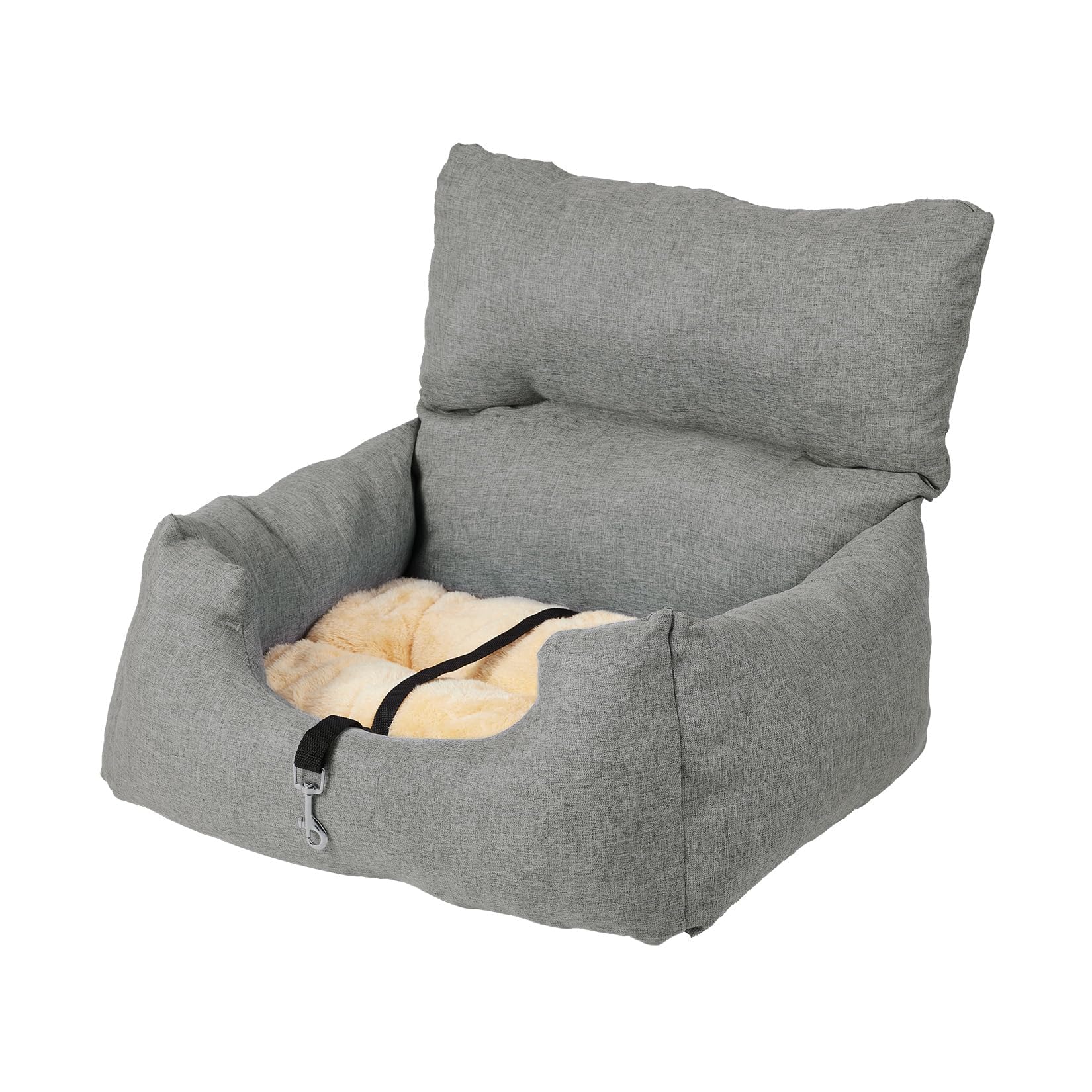 Dog Booster Car Seat Bed for Small Dogs Up to 18 LB, Portable Elevated Puppy Travel Car Seat with Tether & Reversible Cushion for Front and Back Use, Grey