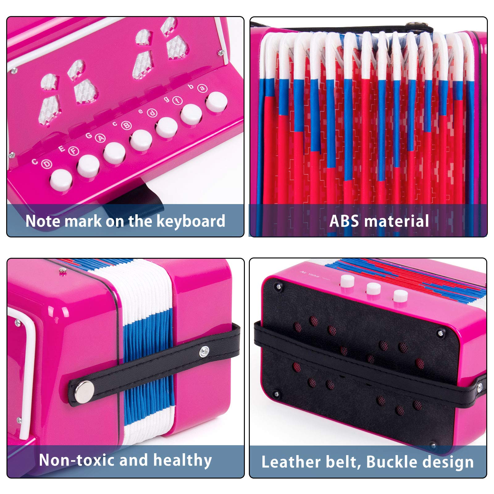 Horse Fisarmonica a Bottoni da 10 tasti Principianti Strumenti Musicali per Bambini Leggeri e Rispettosi Dellambiente(rosa)