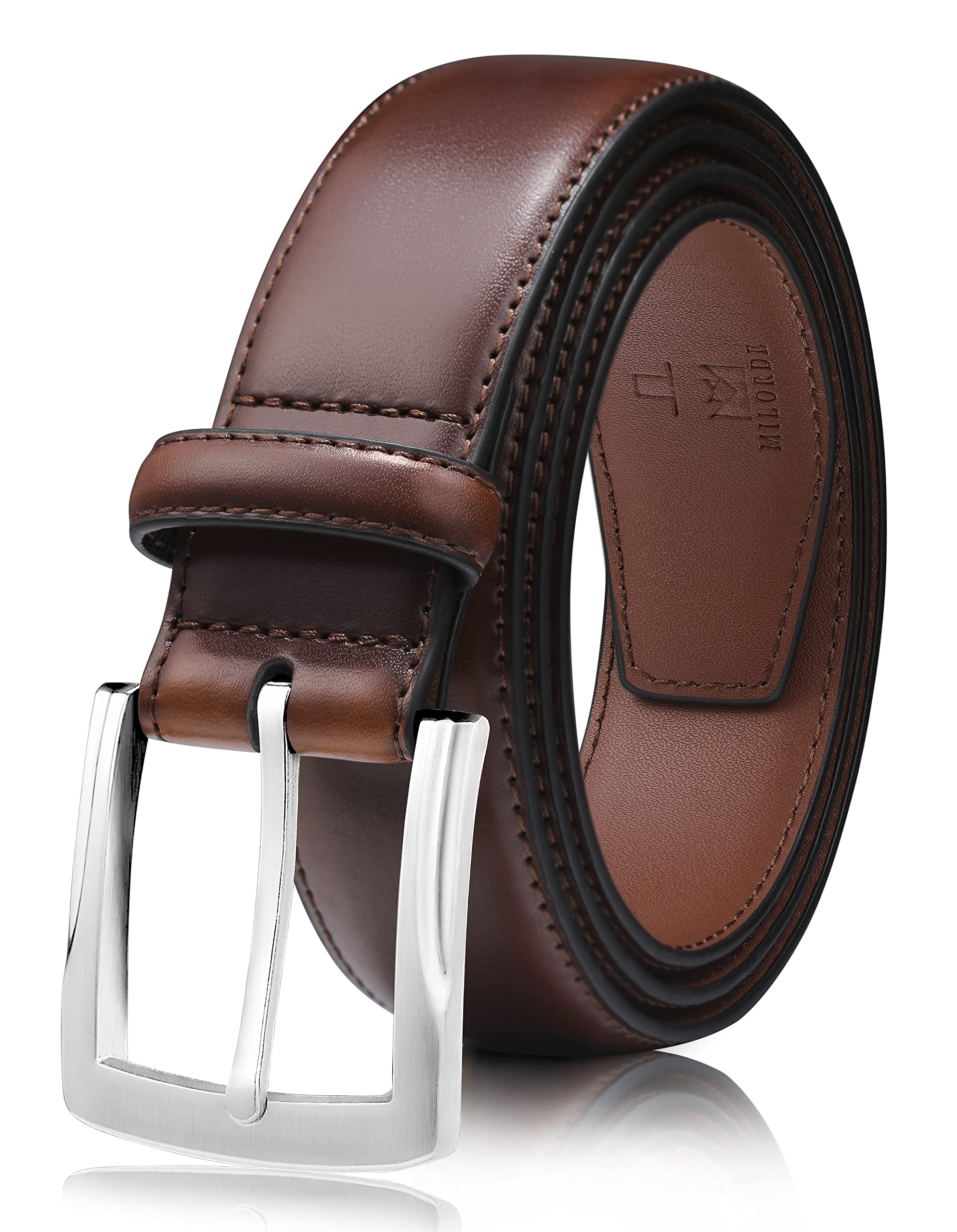 MILORDE Men's Genuine Leather Dress Belt, Handmade, 100% Cow Leather, Fashion & Classic Designs for Work Business and Casual