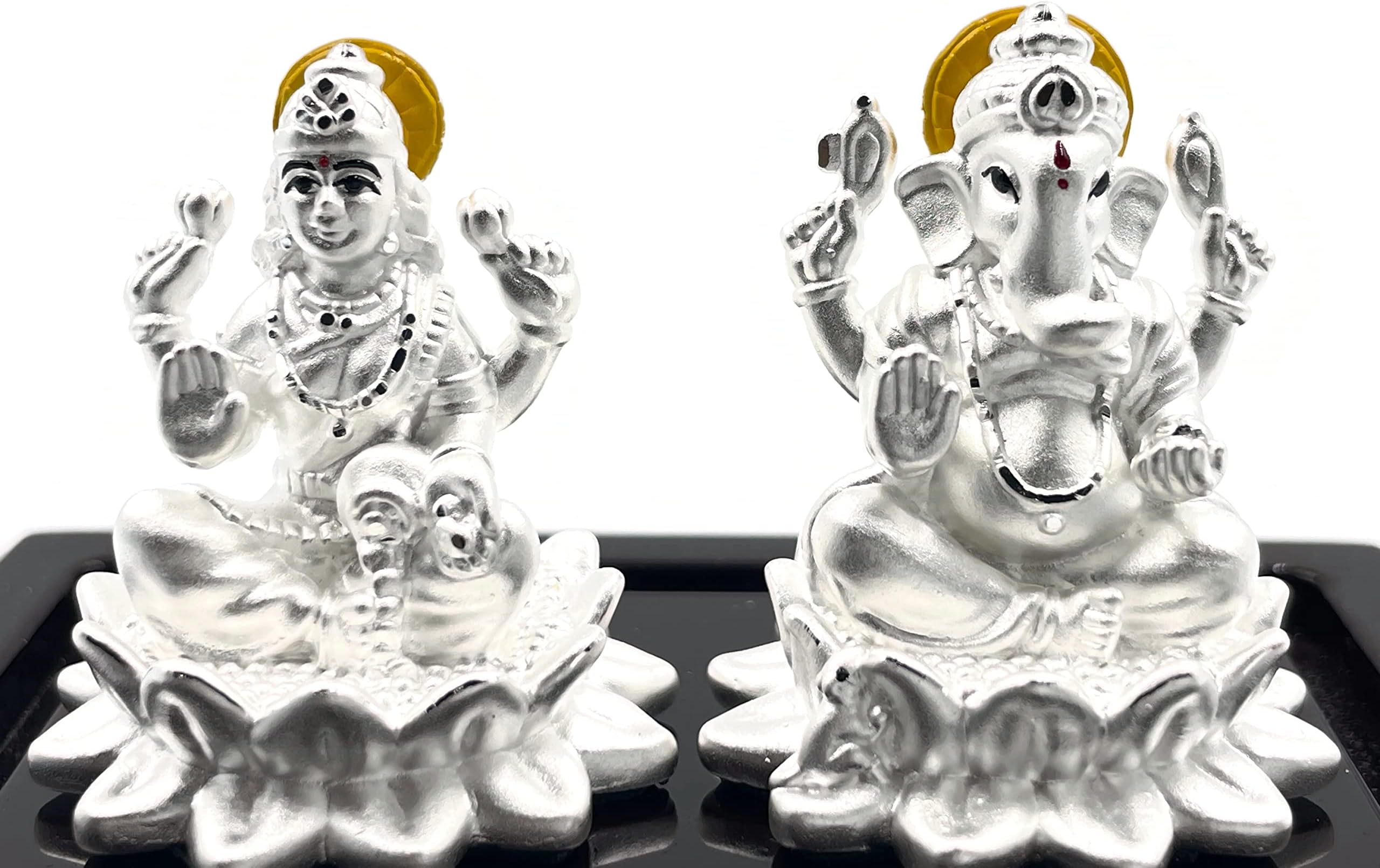 999 Pure Silver Ganesh & Lakshmi/Laxmi Idol/Statue/Murti (Figurine #11)