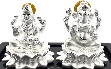 999 Pure Silver Ganesh & Lakshmi/Laxmi Idol/Statue/Murti Figurine #11