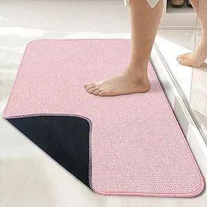 Bath Mat,Ultra Thin Bathroom Rugs,Rubber Bath Mats for Bathroom,No Slip Bath Rugs,Quick Dry,Machine Washable,Low Pile,Absorbent,Shower Outside,Sink,Home Decor Accessories.Pink,1'8"x2'8"(20x32inch)