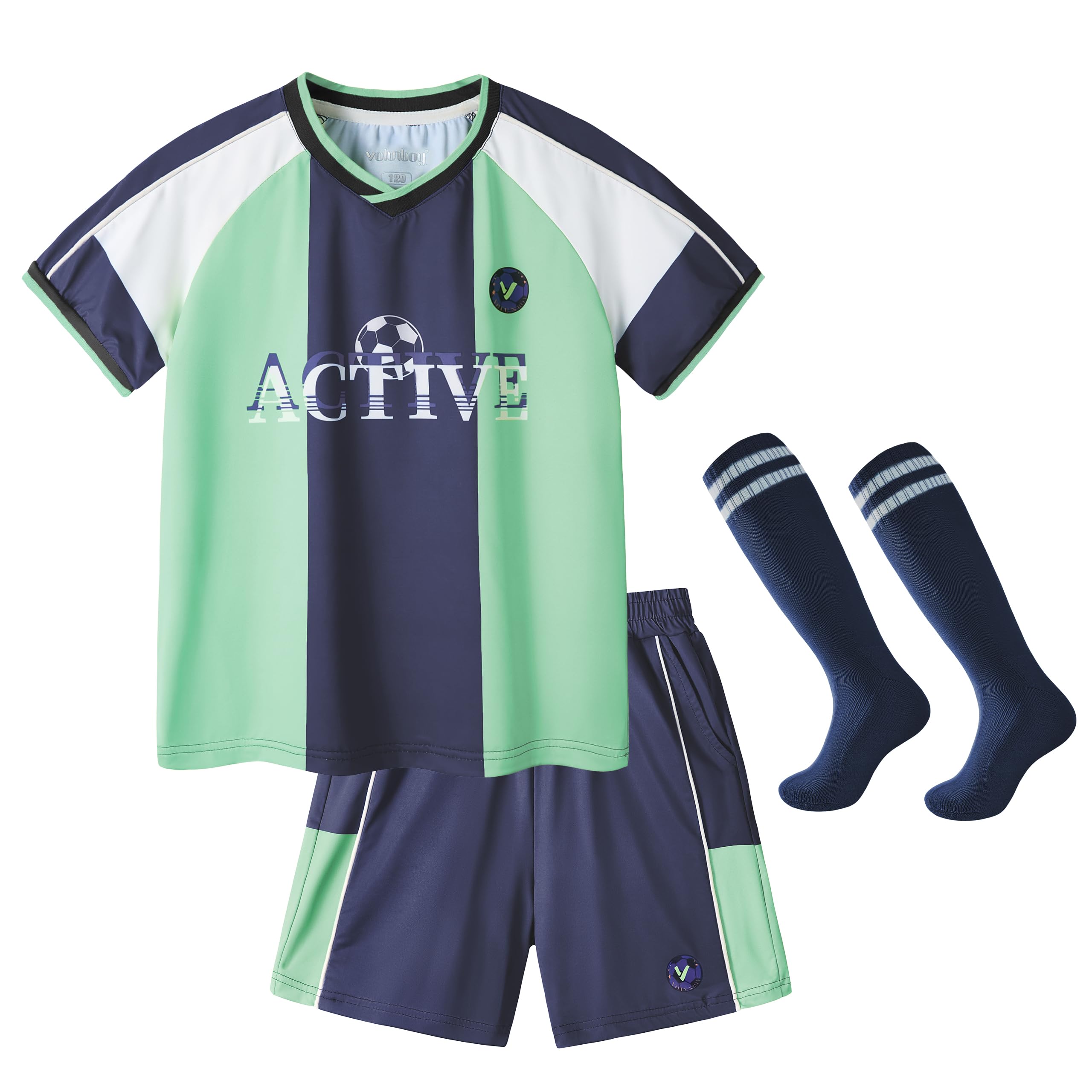 Volunboy Ensembl Football 3 Pièces Garçons, Tenue Sport Séchage Rapide, Idéal pour Entraînement, Match et Cadeau, 3-8 Ans