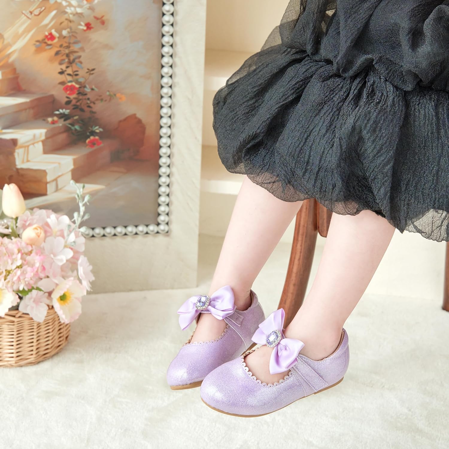 Otter MOMO Toddler Little Girls Princess Shoes Mary Jane Ballerina Flats Flower Girl Dress Purple Shoes Size 10 - Image 2