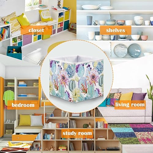 Miniatura 6 de Contenedores de almacenamiento plegables en acuarela de cactus, flores, canastas de almacenamiento impermeables para juguetes para niños, juguetes,