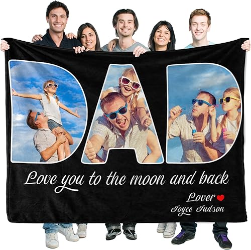 DIYKST - Manta personalizada con fotos de papá manta para el Día del Padre de parte de su hija o hijo regalo para el cumpleaños de tu esposo idea de