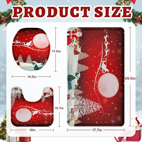 Miniatura 2 de ArtSocket Juego de 3 alfombras y tapetes de baño de Navidad, diseño de muñeco de nieve, antideslizantes, tapete de baño de microfibra absorbente de