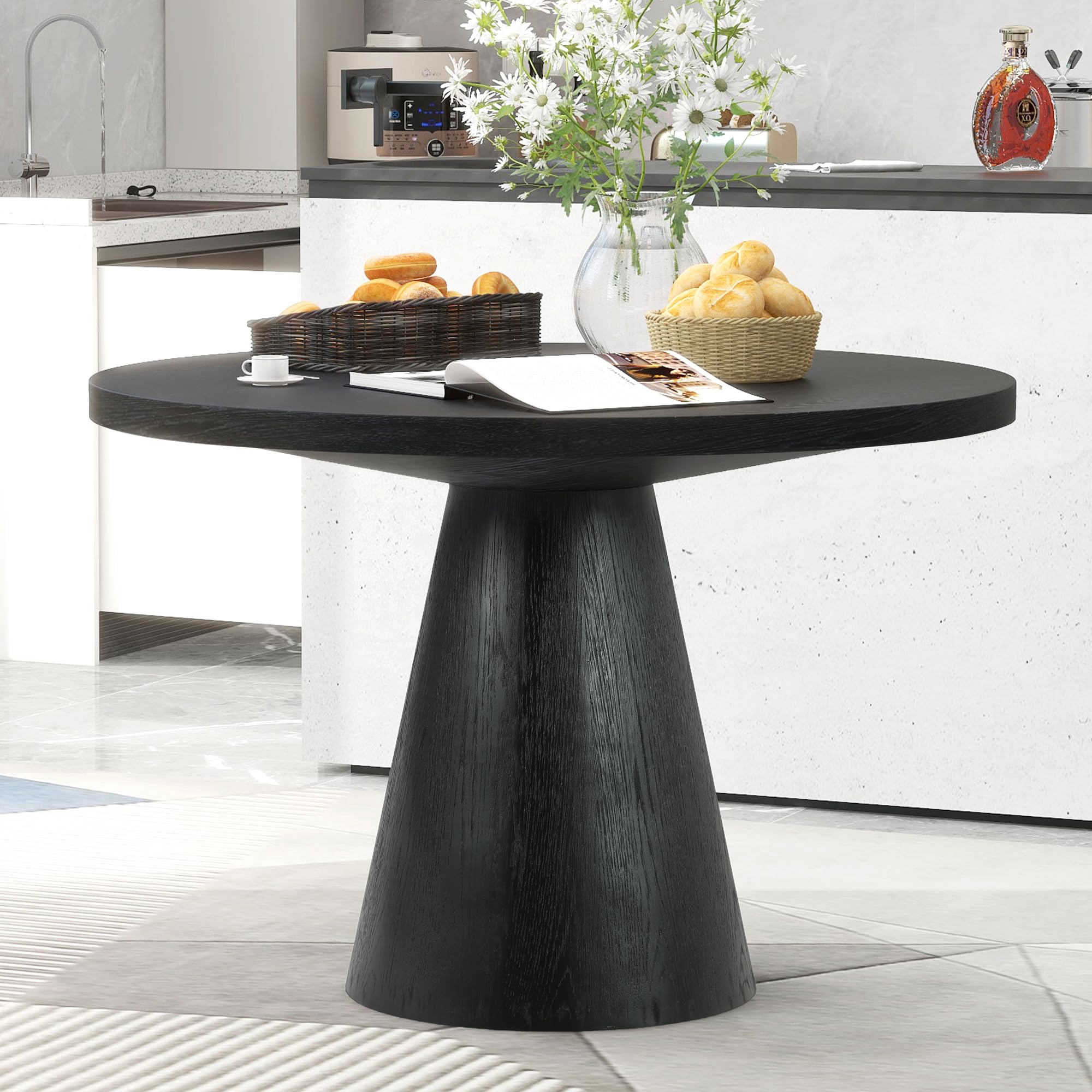 Photo 1 of ERYE Wooden Round Dining Table Stable for Home Apartment, Contemporary Round Dinner Table with Natural Wood Grain Variation, Easy to Assemble, 44"