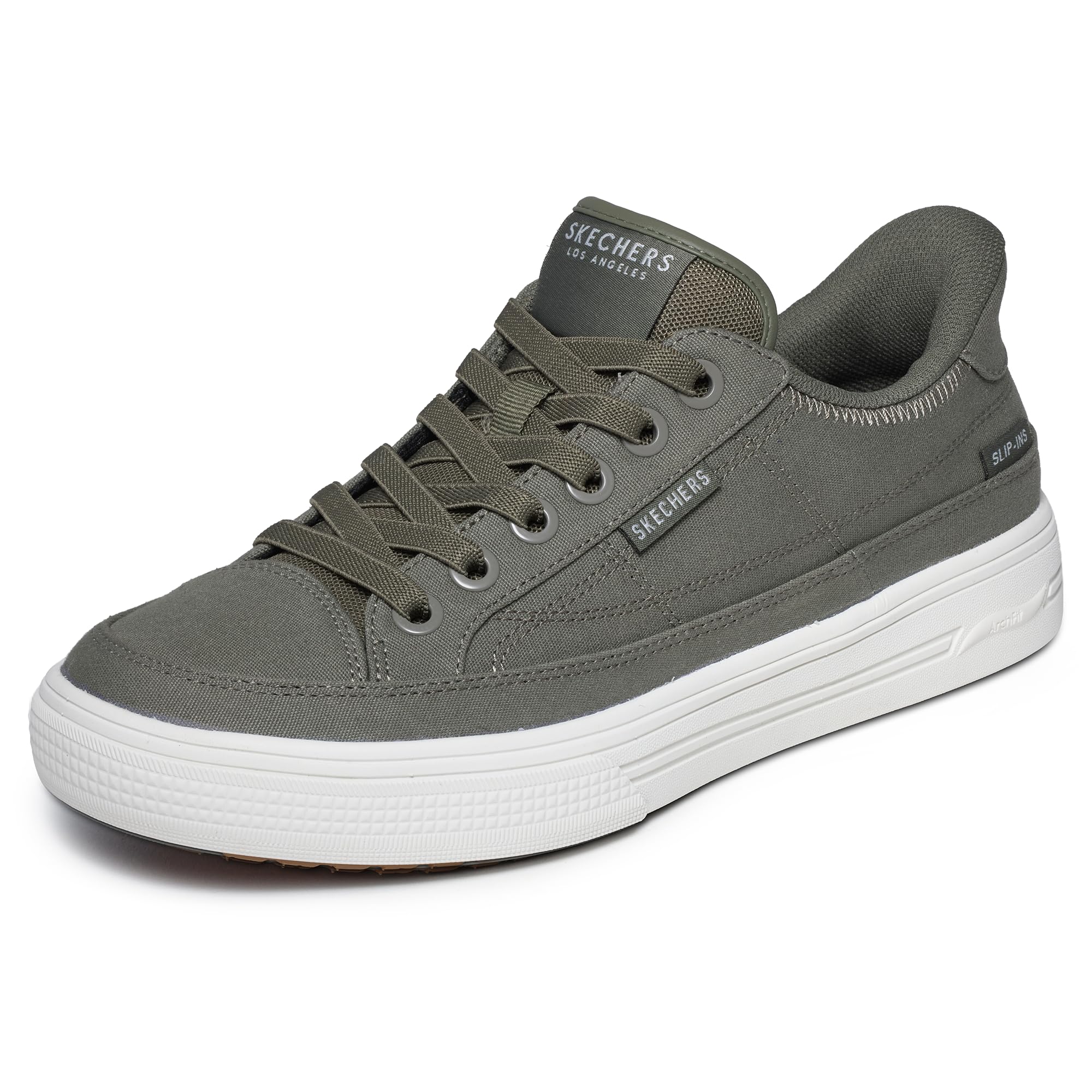 Skechers Hombre Arch Fit Arcade See Ya There Slip-In Entrenador | Zapatos casuales, sin cordones, lavables a máquina, sello de aceptación APMA, plantilla extraíble, sin cordones, veganos