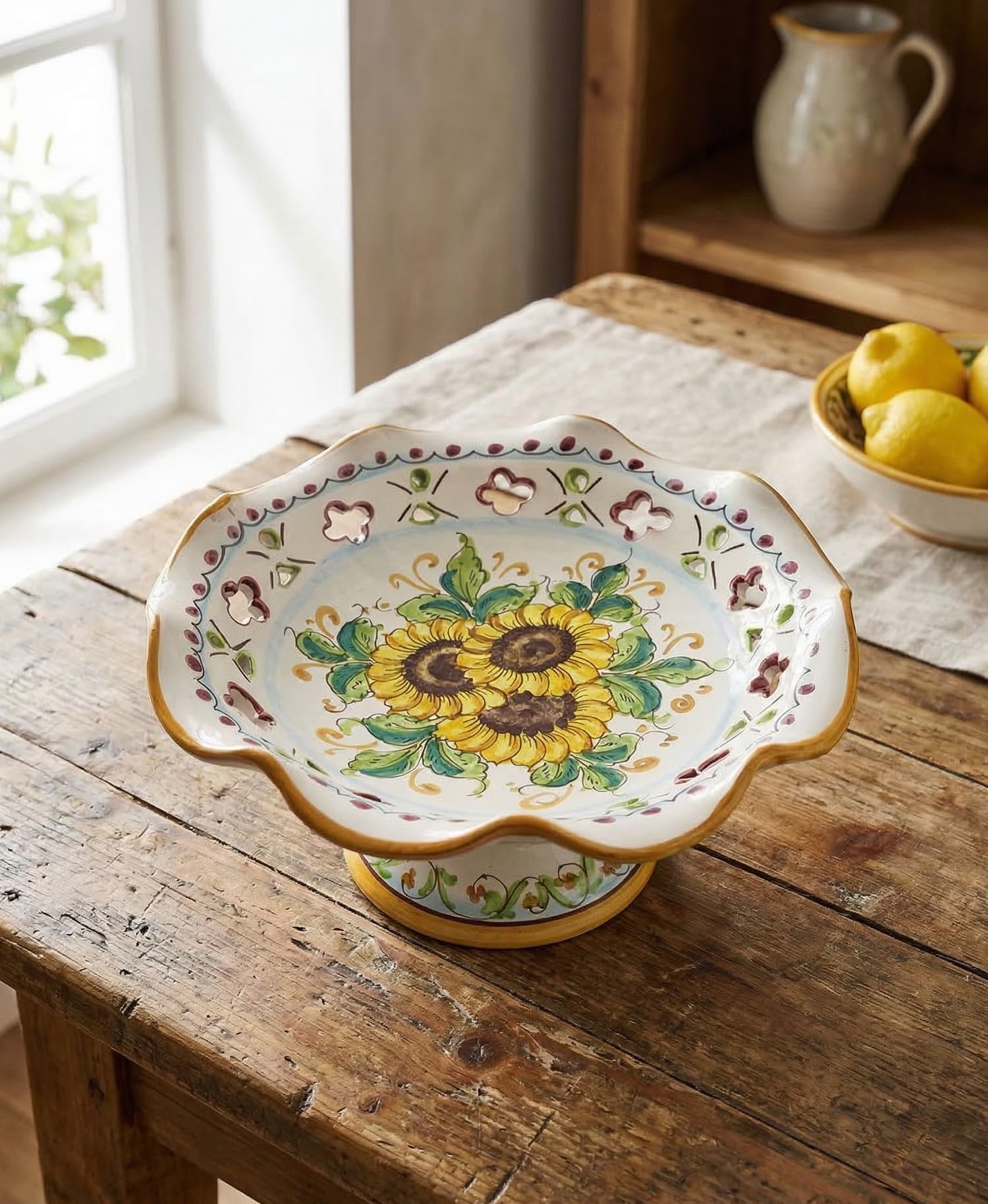 Chemin de table en céramique fait main artisanat sicilien motif tournesol jaune
