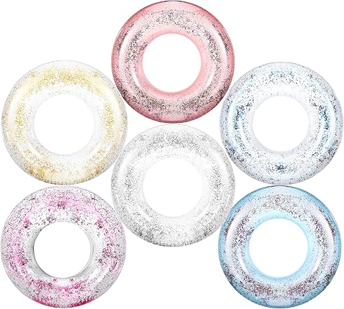 Zhanmai 4 piezas de tubo inflable para piscina, anillo de natación transparente con purpurina colorida, flotadores de piscina para adultos, tubo