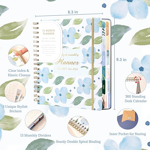 Miniatura 3 de Agenda de tapa dura 2023-2024, agenda semanal y mensual del año académico, planificador diario grande de 13 meses en espiral 2024 para mujeres