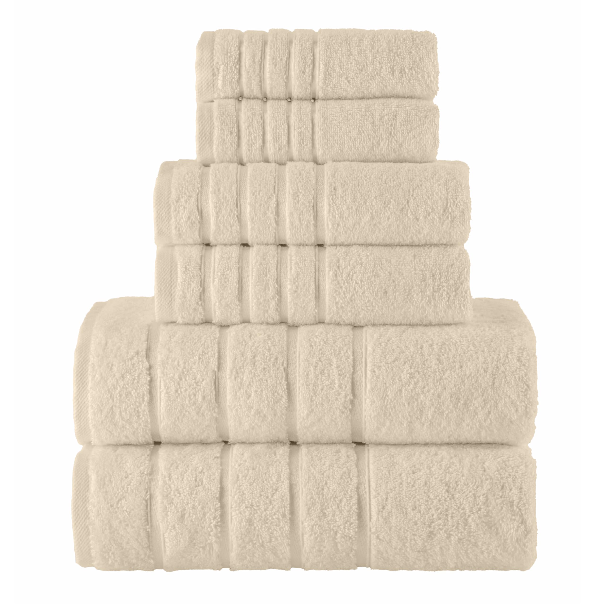 Elegant Comfort 4 Lines Viscose Stripe 6-Piece Premium Towel Set - 100% Turkish Cotton High Absorbent Luxury Bathroom Towels – Includes 2 Washcloths, 2 Hand Towels and 2 Bath Towels Set, Ivory