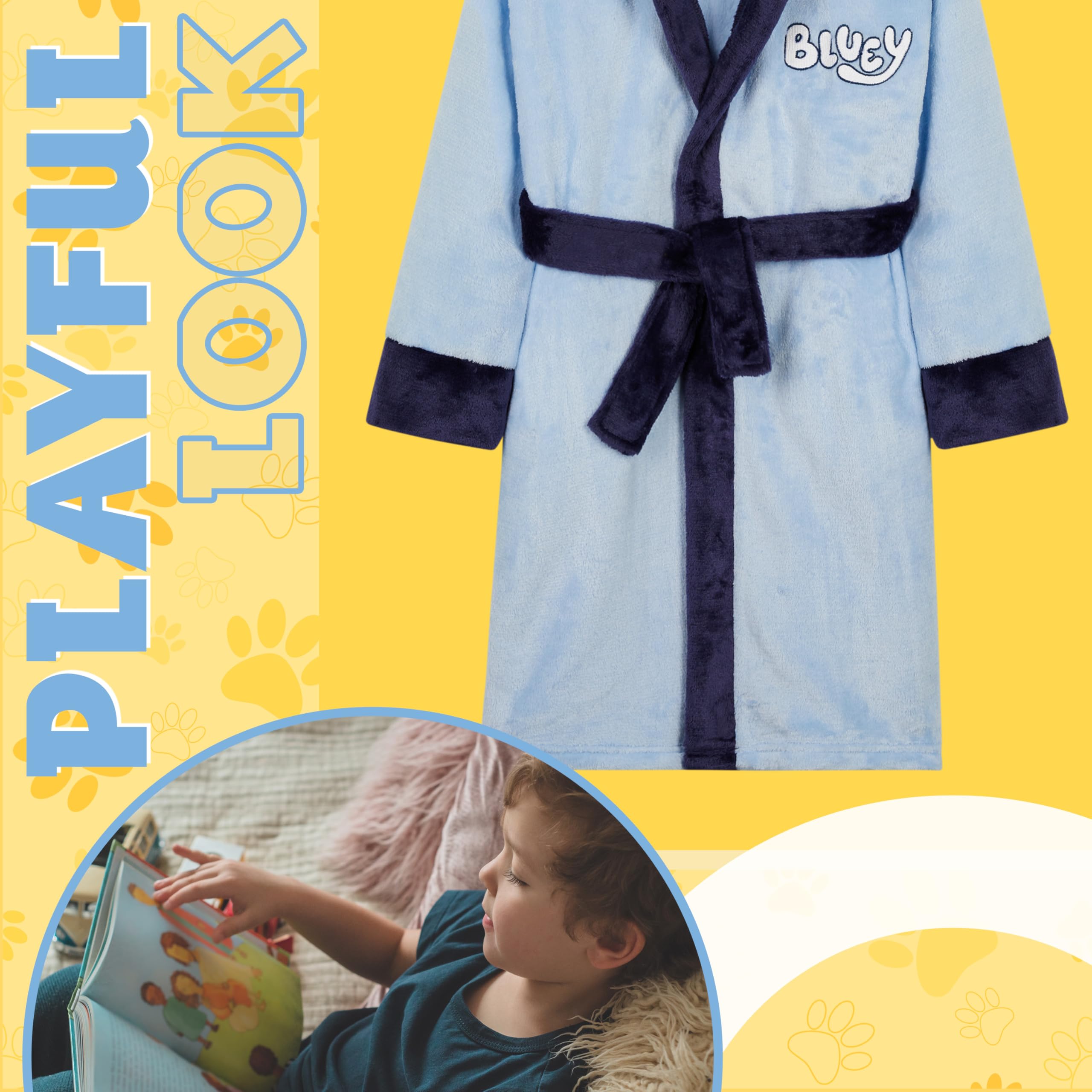 BlueY Robe de Chambre Fille et Garçon en Polaire Capuche et Ceinture, Bingo Peignoir de Bain Enfant Bebe, Idee Cadeau Enfant