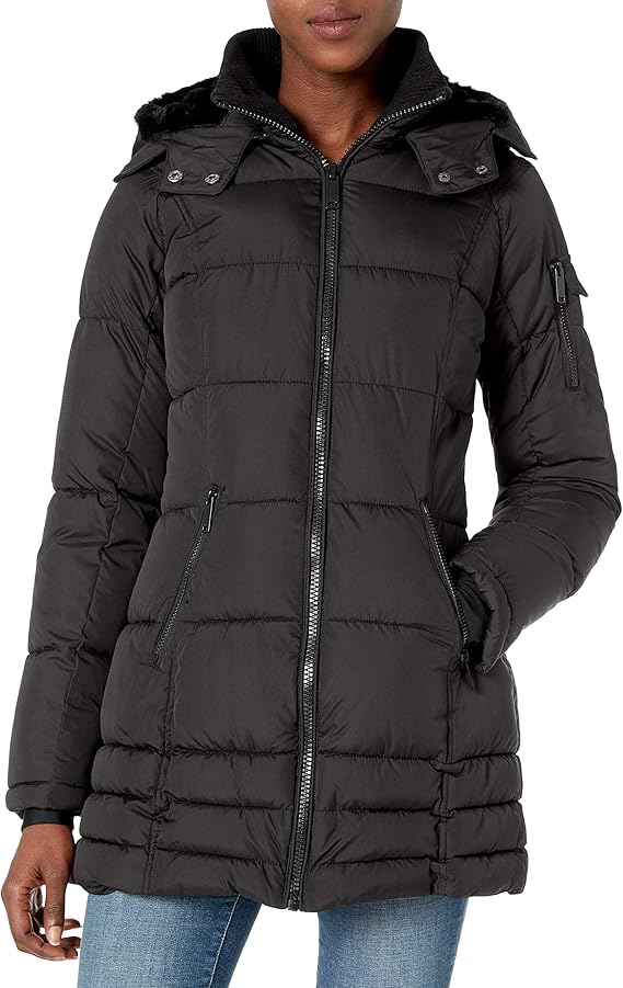 HFX Women's 3/4 Puffer with Full Faux Fur Hood at Amazon Women's Coats Shop