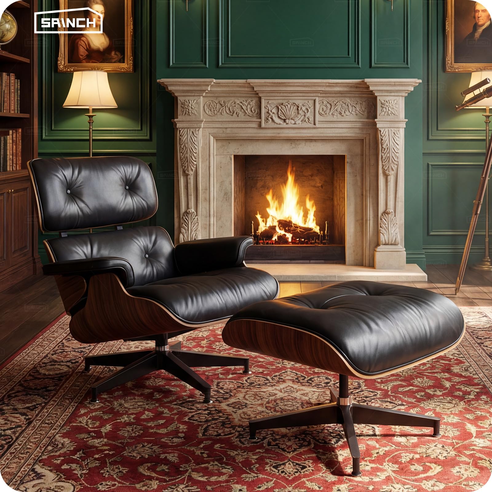 Mid Century Modern Top Grain Leather Chaise Lounge Chair &amp; Ottoman