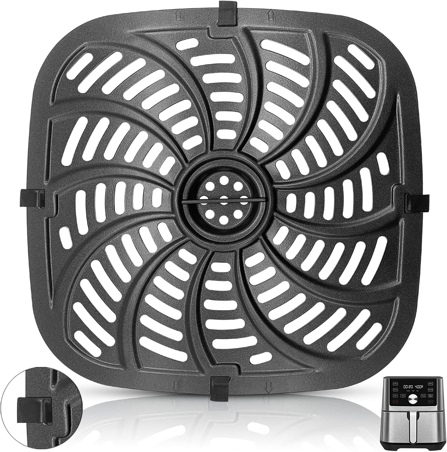 GWY Air Fryer Grill Pan for CHEFMAN 6 Quart Paris Hilton 6 Quart 8 in 1 Air Fryer, 8.85×8.2''Food Grade Nonstick Replacement Rack Parts Tray Grill Crisper Plate for CHEFMAN Air Fryer, Dishwasher Safe
