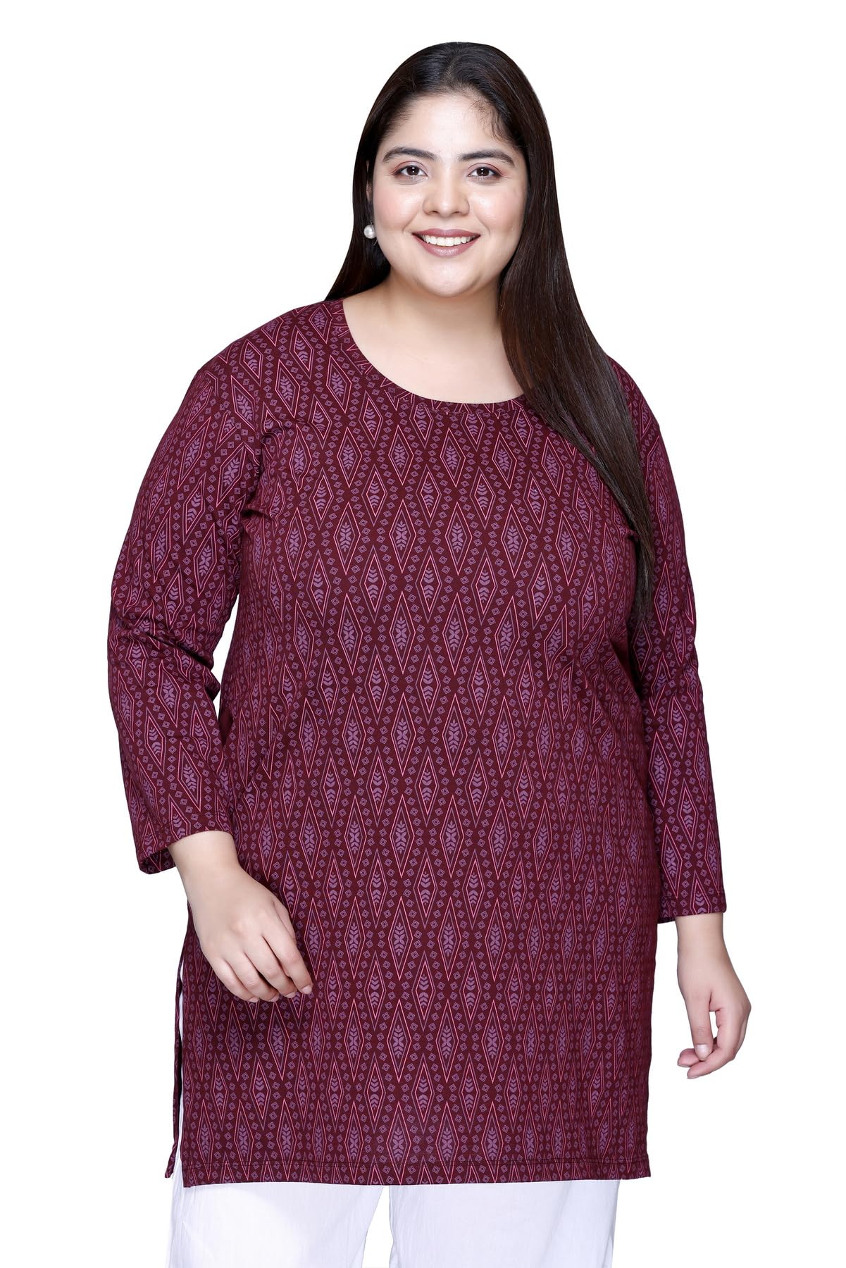 rysh Women's Cotton All Over Printed Plus Size Long line Full Sleeve T-Shirt-picture-12