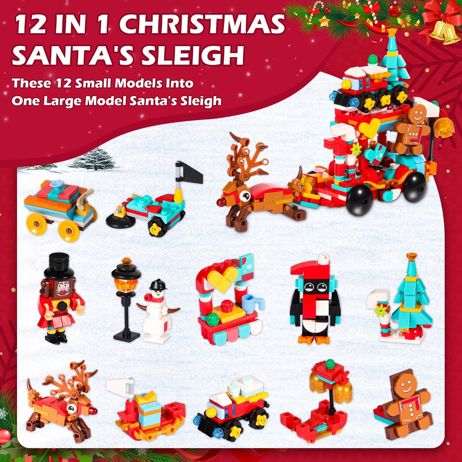 Calendario dell'Avvento 2025, Calendario dell'Avvento a Blocchi da Costruzione Bambini Adulti 24 Giorni Casa di Natale 12 in 1 Blocchi Calendario Conto alla Rovescia Ragazzi Ragazze Regalo