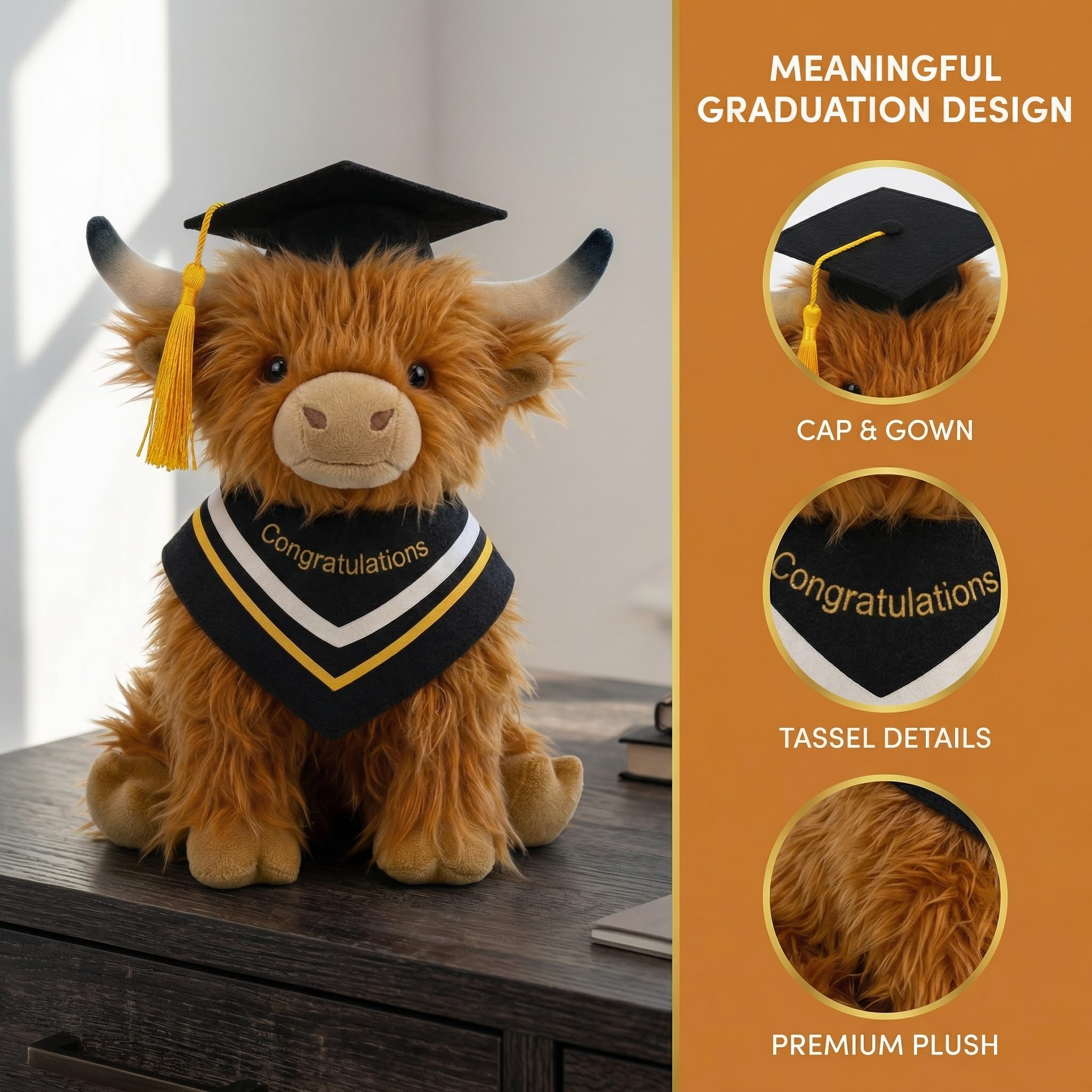 GADITIEK Graduation Gifts 2026 Highland Cow Plush – 25CM Large Graduation Bear Alternative, Soft Keepsake with Cap & Gown, Graduation Gift for Her Him, Unique Graduation Present — view 4