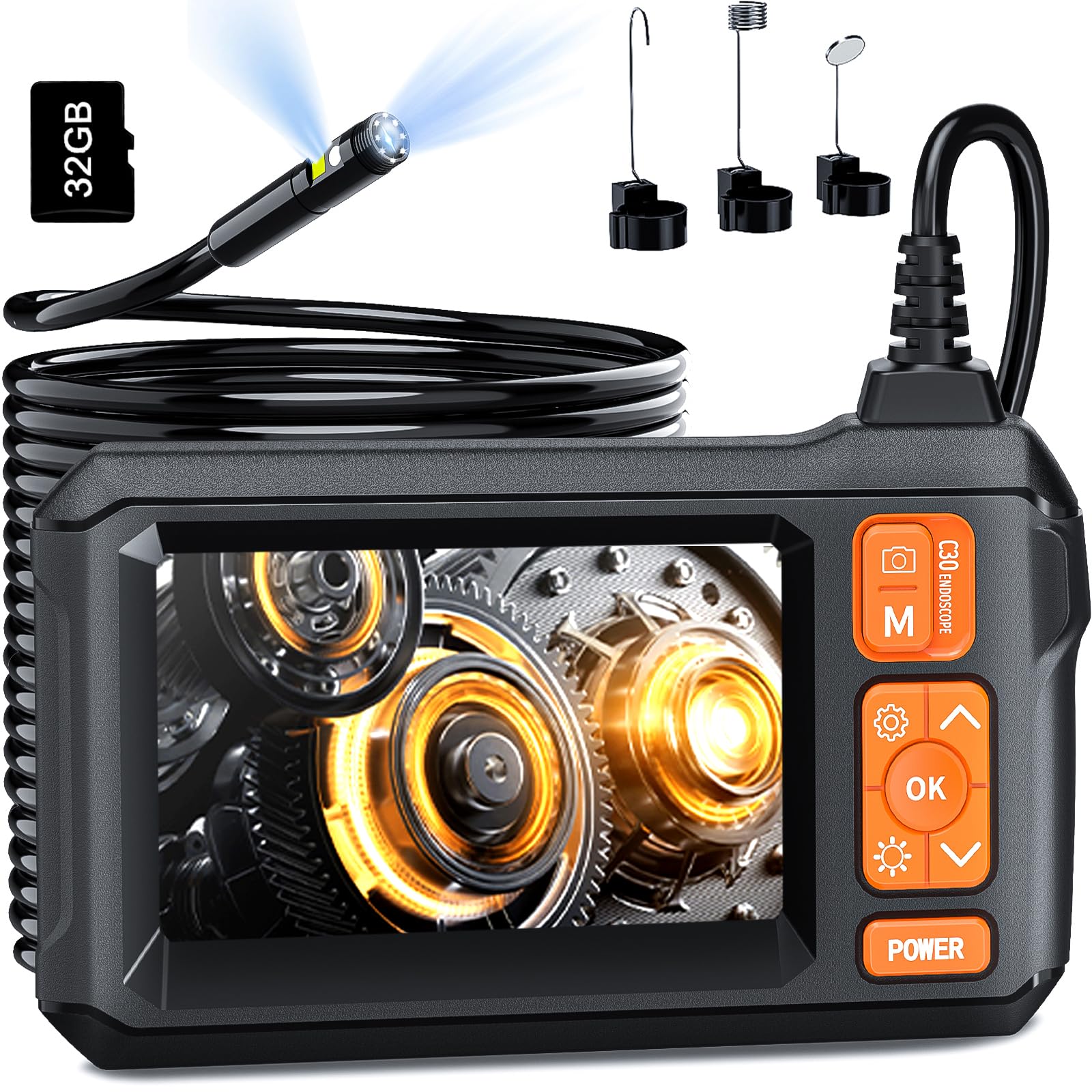 Endoscope Camera with Lights, IP67 Waterproof Endoscope, 1080 HD Borescope, 16.5FT Flexible Borescope, Sewer/Plumbing/Auto Inspection Camera with LED Lights, Gadget Gift for Men