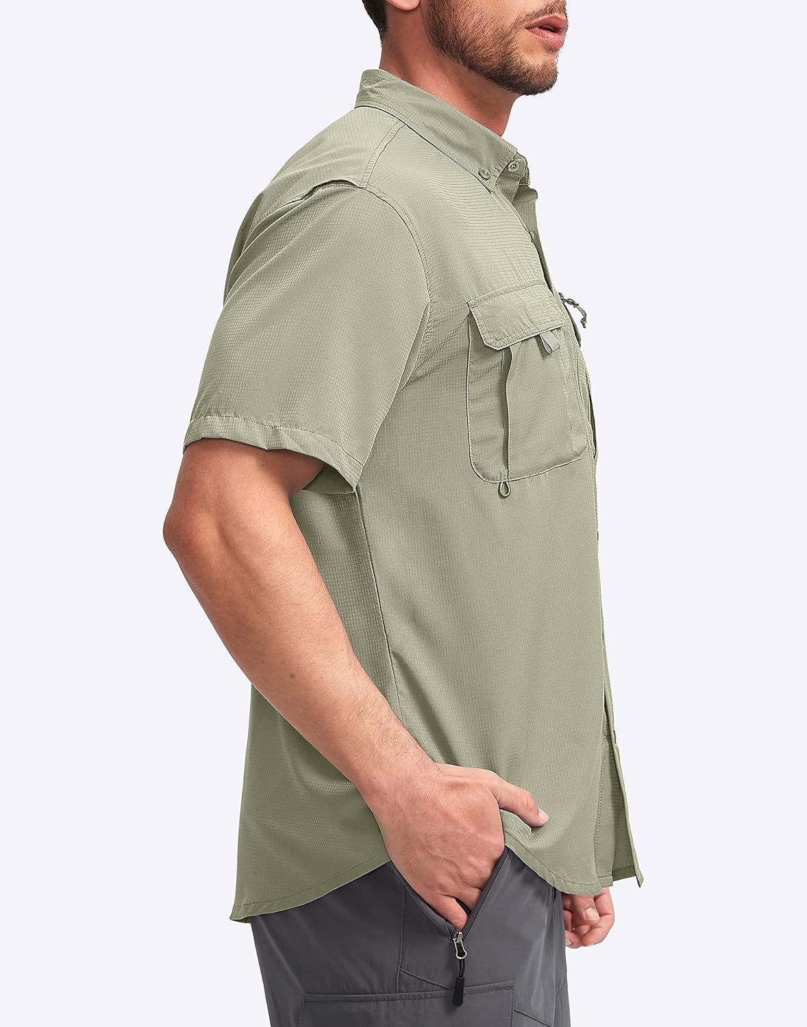 Pudolla Men's Fishing Shirts with Short Sleeves, Summer Travel Work Shirts, Button Down with UPF50+ and Zipper Pockets - Image 2