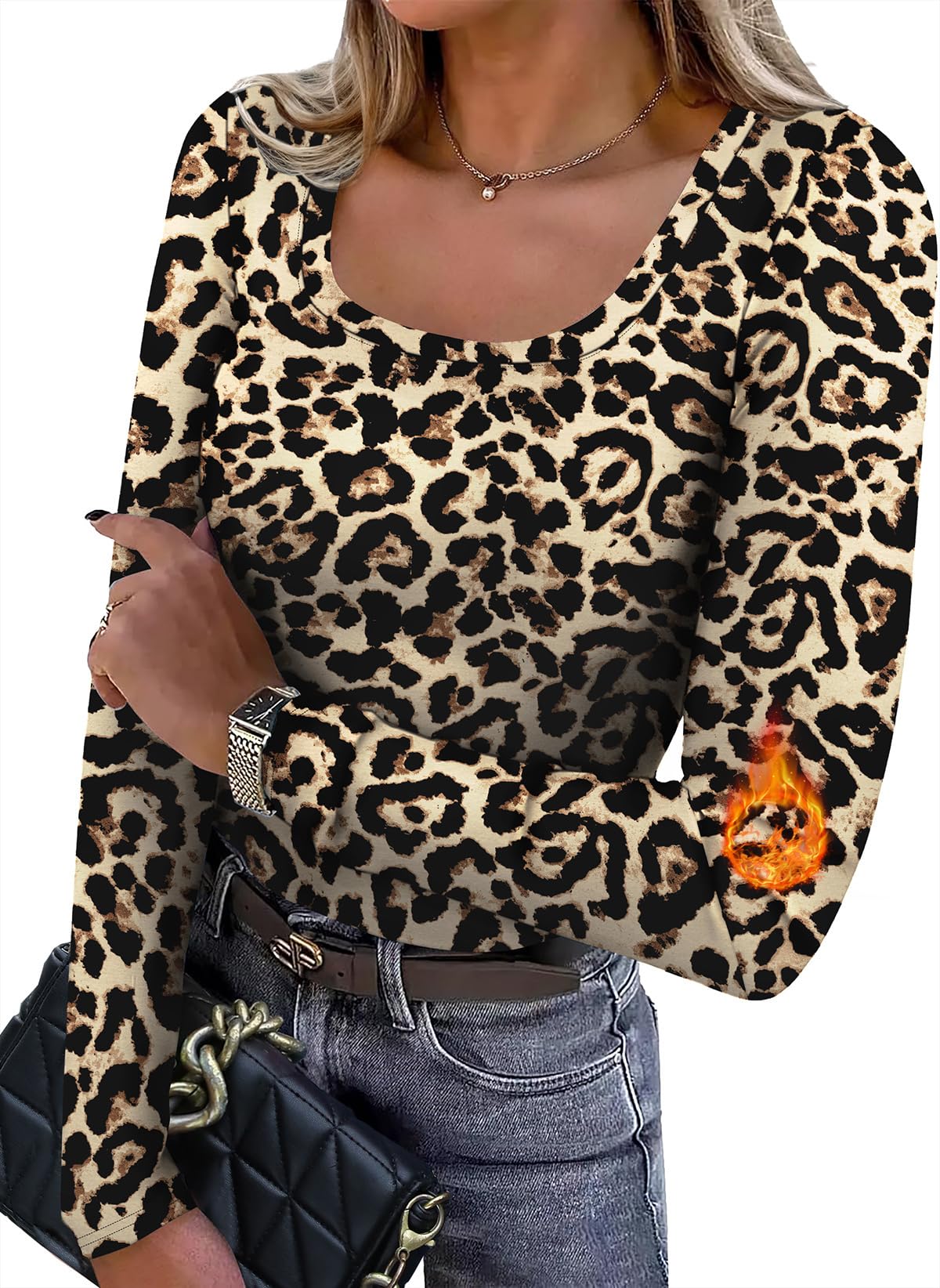 wiholl Long Sleeve Thermal Shirts for Women Light Fleece Tops Fall 2026 Square Neck Basic Tees-picture-30