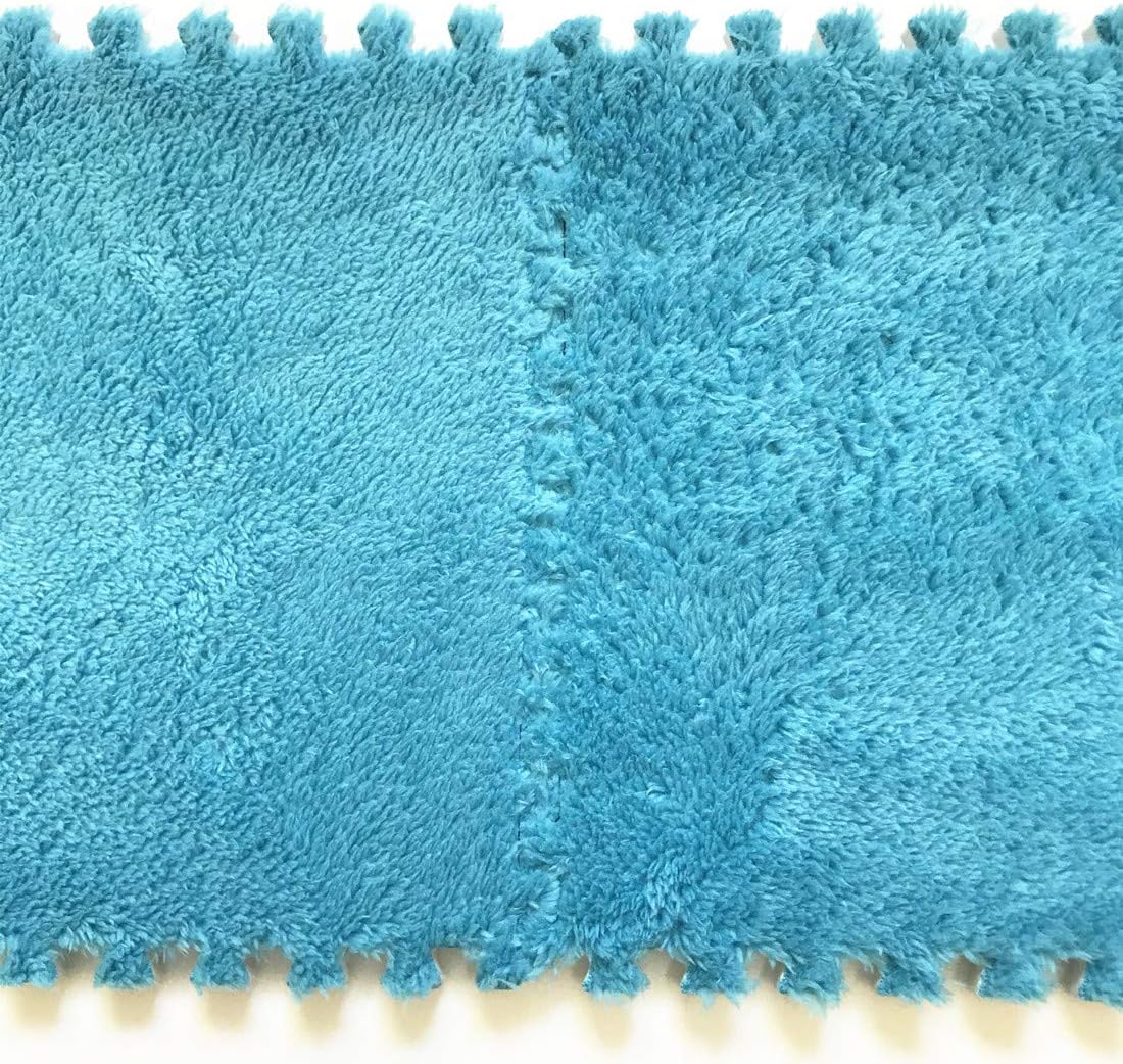 Smabee Interlocking Carpet Shaggy Soft EVA Foam Mats Fluffy Area Rugs Protective Floor Tiles Exercise Play Mat for Children Kids Room Home Parlor Bedroom (12 pcs, Blue)