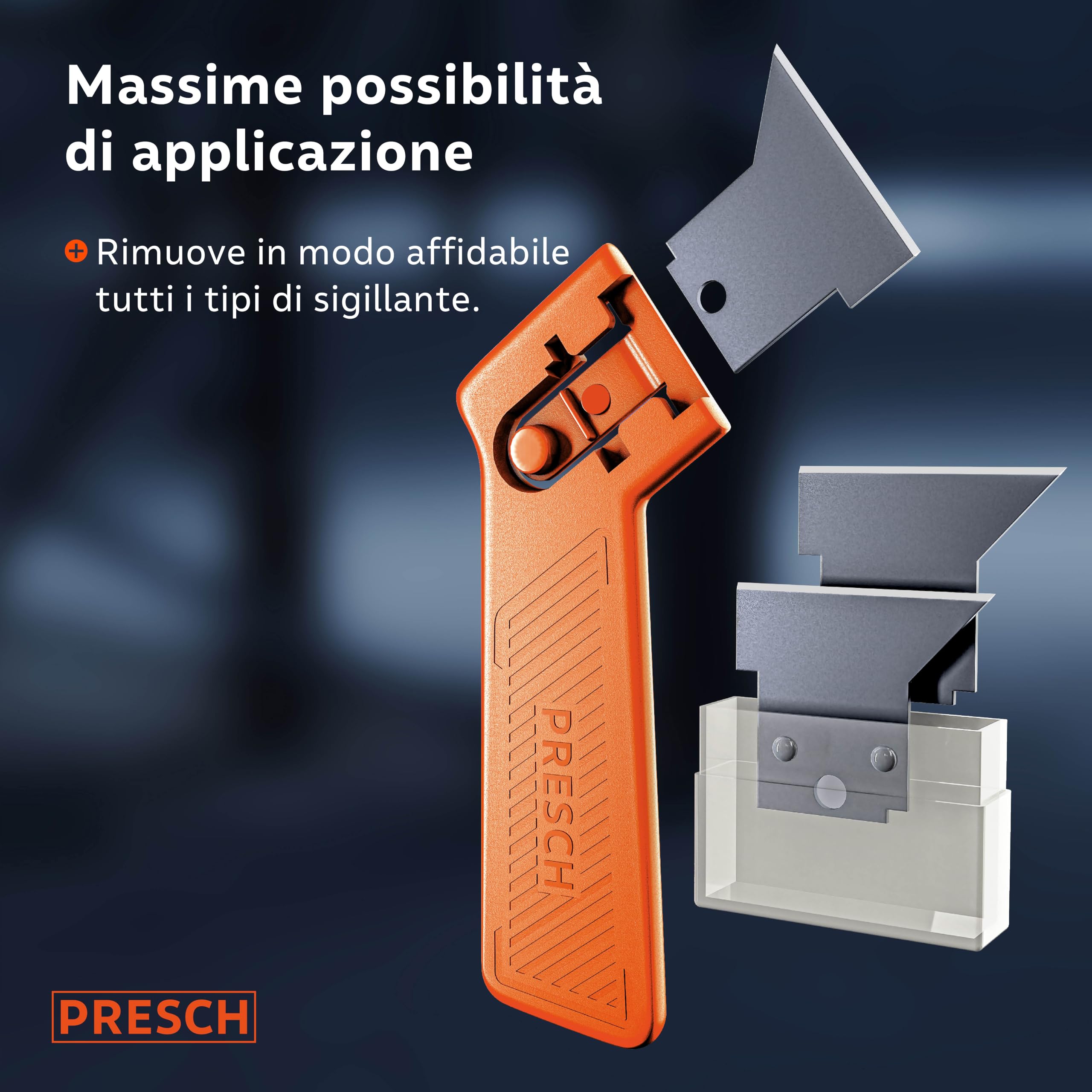 Presch Raschietto fughe incl. 3 lame - Per la rimozione precisa dei giunti grazie all'elevata nitidezza - Facile cambio delle lame - Raschietto silicone per sigillanti morbidi come acrilico e silicone