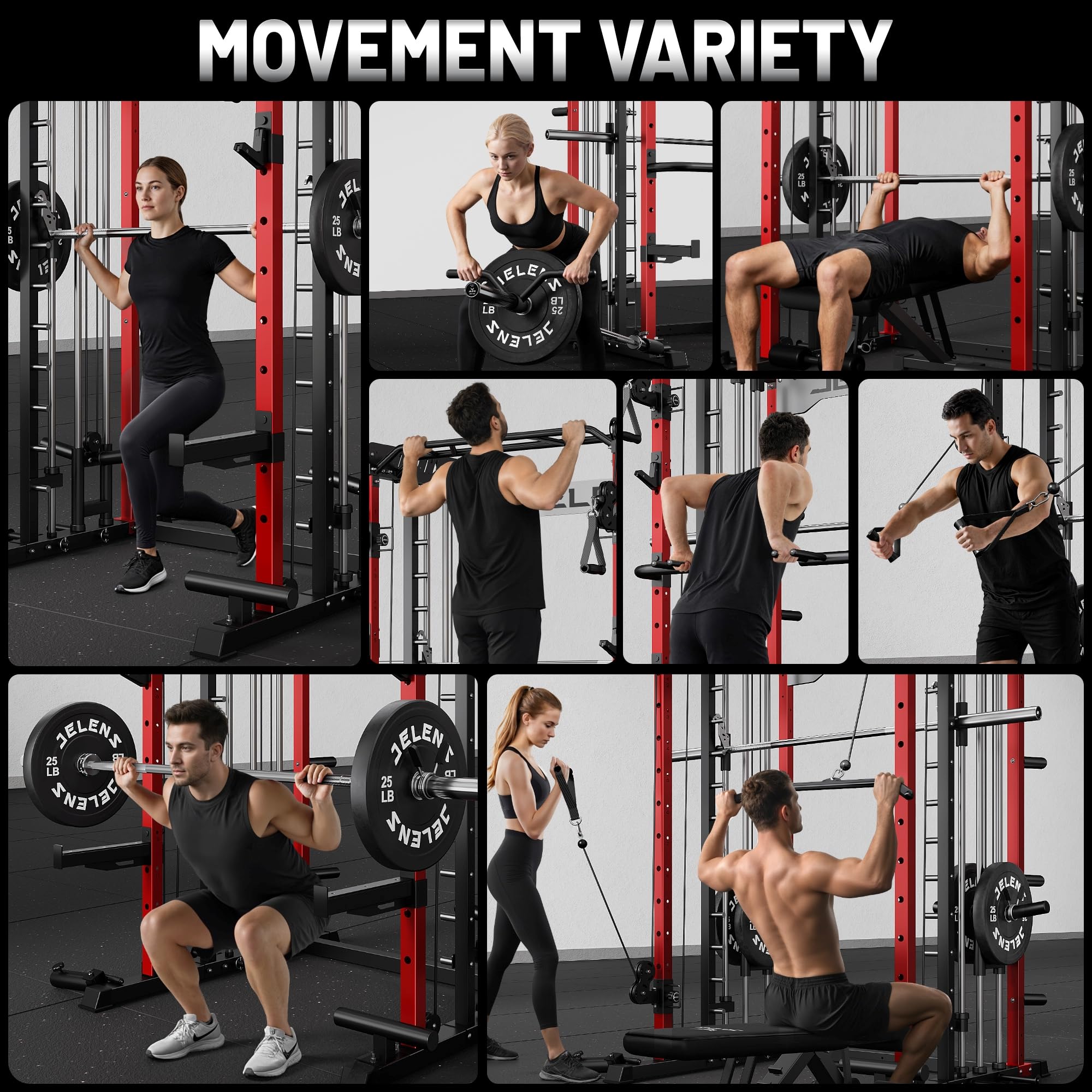 Smith Machine for Home Gym, Multi-Function M12 Power Cage with Cable Crossover System, Squat Rack with Smith Bar and More Attachment