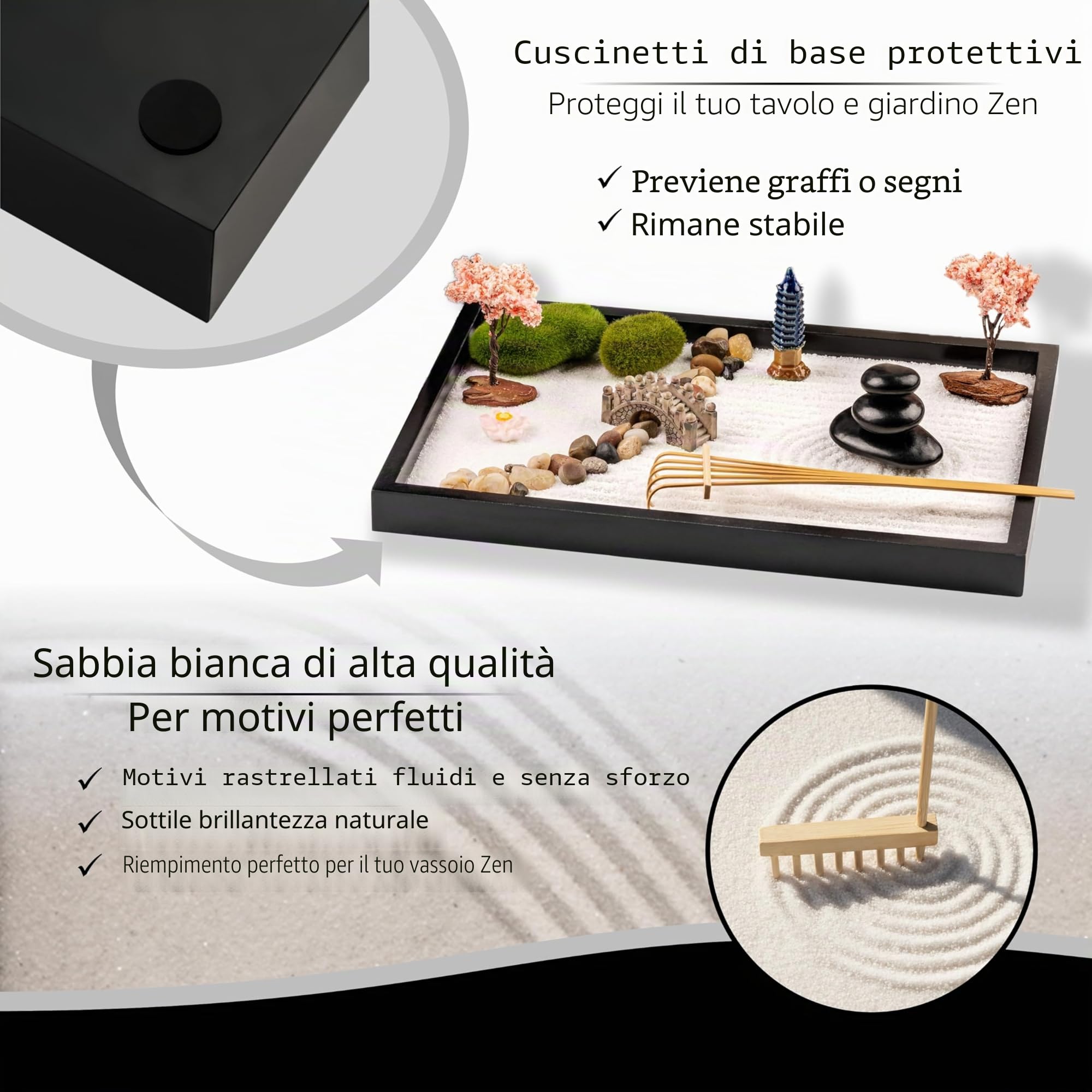 Island Falls Home Zen Garden Kit 28x20 cm, bellissimo set regalo giapponese per giardino roccioso, accessori per la casa, 15 caratteristiche, vassoio per la decorazione della stanza da meditazione