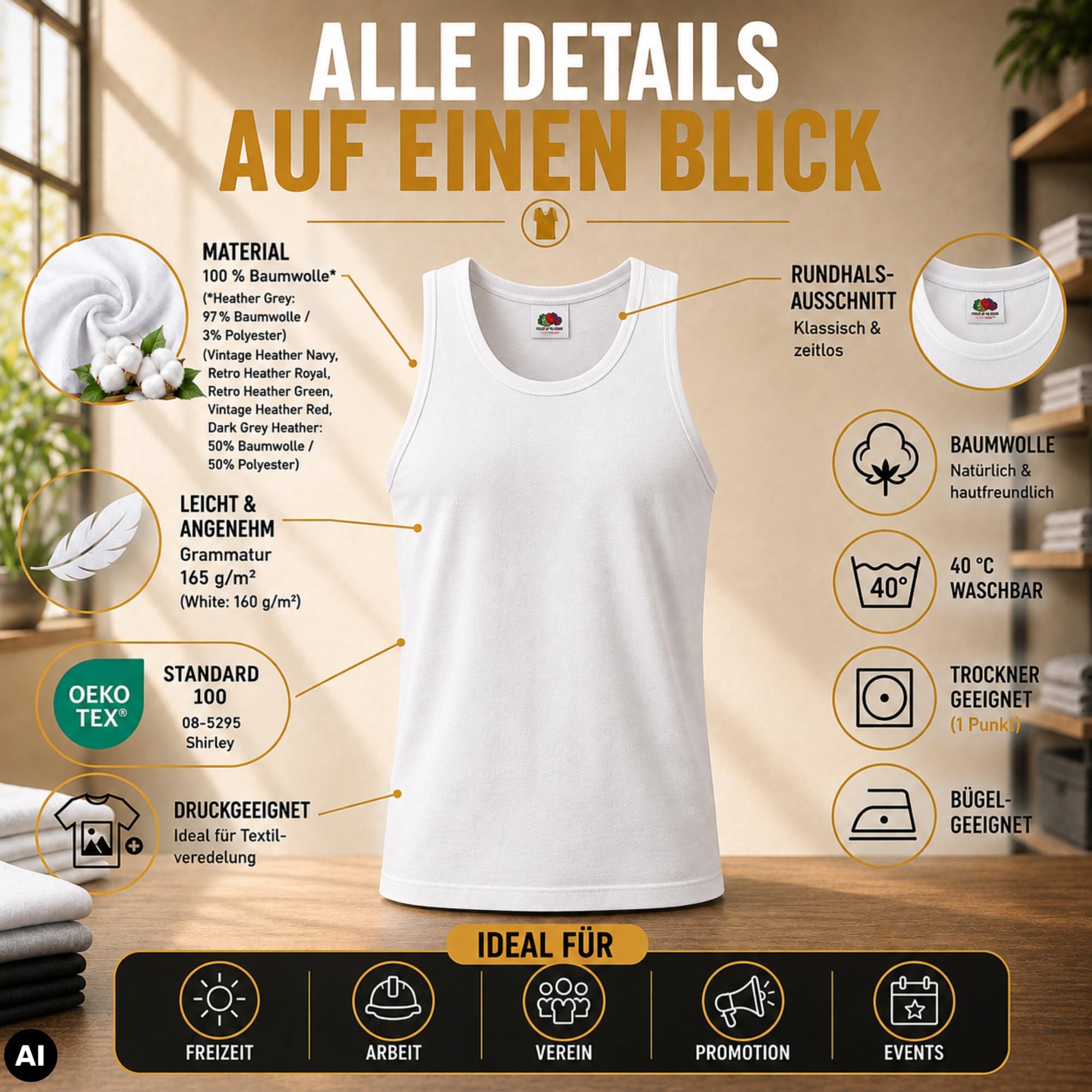 Fruit of The Loom Herren 10er Ahtletics Muskelshirts M L XL XXL 3XL 4XL 5XL auch Farbsets