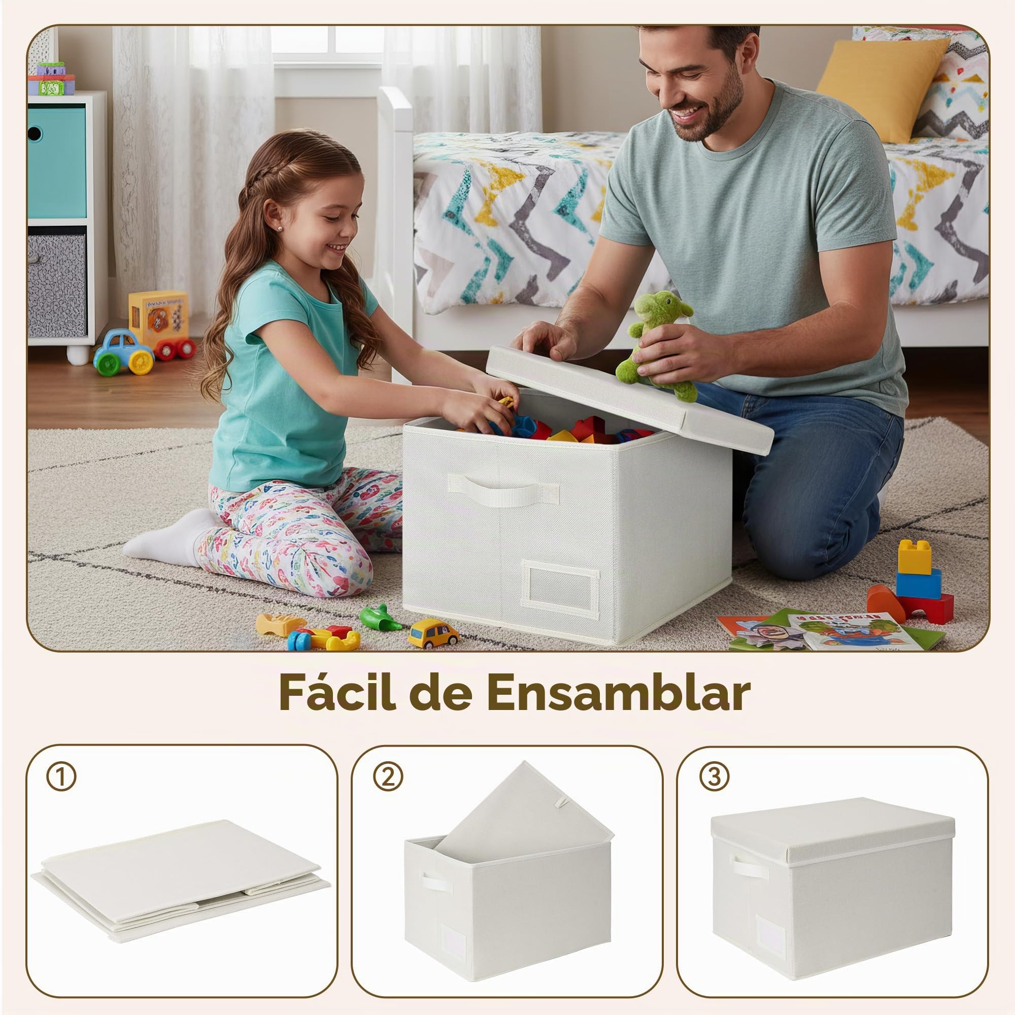 GRANNY SAYS Contenedores de tela con tapas, organizador de estantes para armario, color blanco perla, paquete de 3