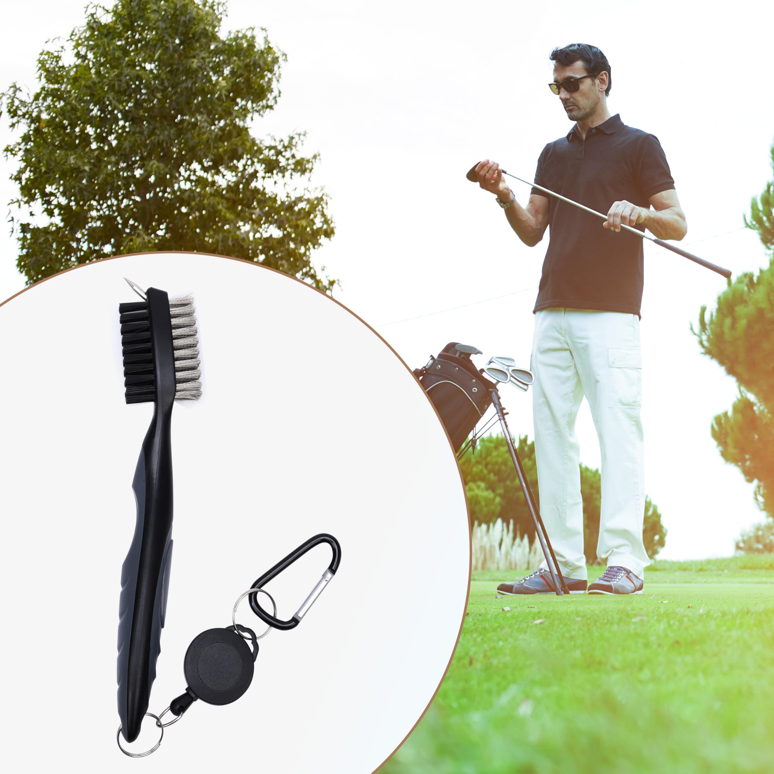 K&V Golf Szczotka do Golf Club i Groove Cleaner Dual Sided nylon i szczotka ze stali nierdzewnej z kolcem do czyszczenia Club Face & Groove z klipsem na szlufkę (karabińczyk) do zawieszenia na torbie