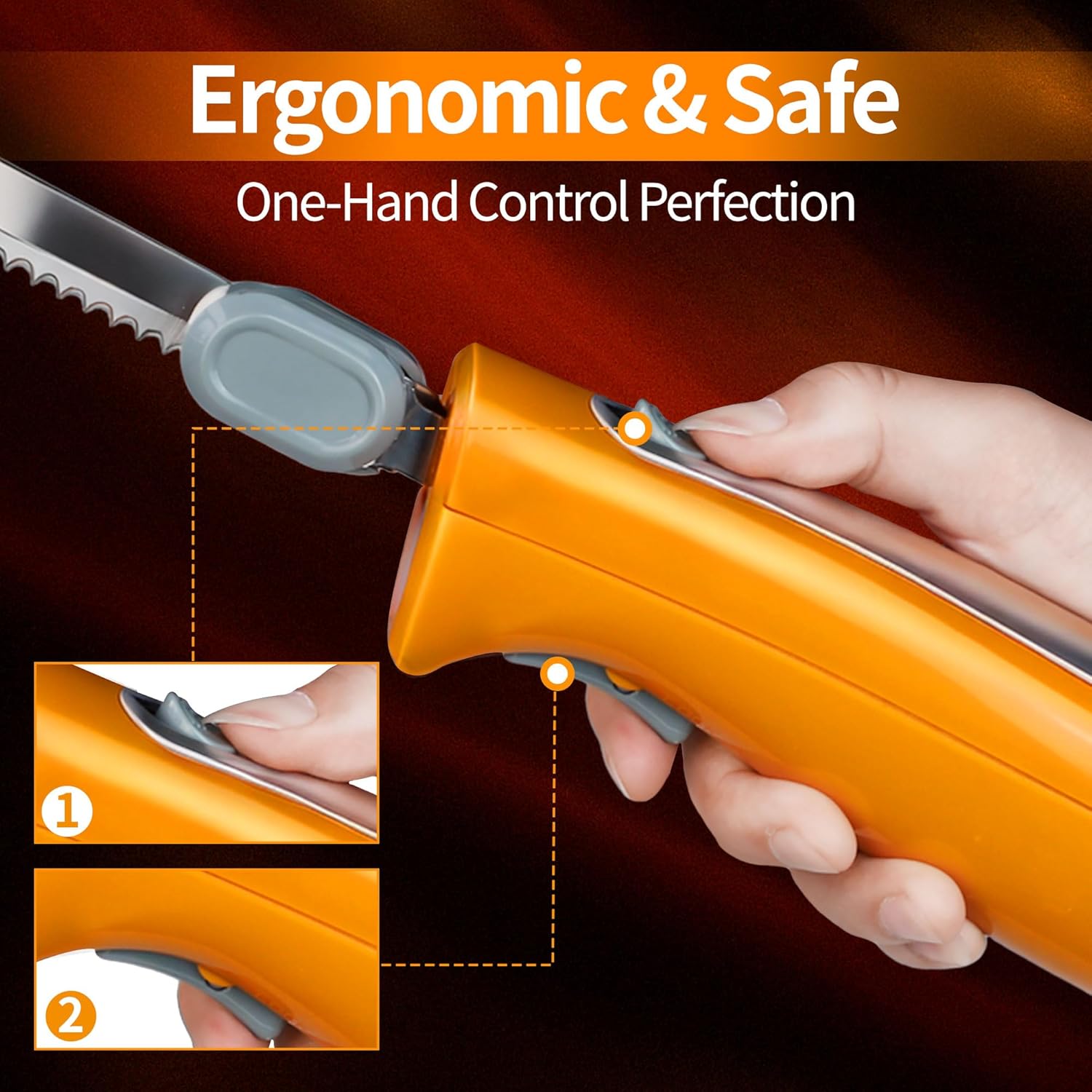 Electric Knife, Electric Carving Knife Set with Two Serrated Stainless Steel Blades, Carving Fork, with Non Slip Handle, Safety Lock and Storage Case for Meat, Bread Fish,Other and Foods.